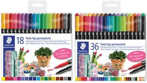 Marcadores Permanentes de Ponta Dupla STAEDTLER 3187 TB18 (Multicor)