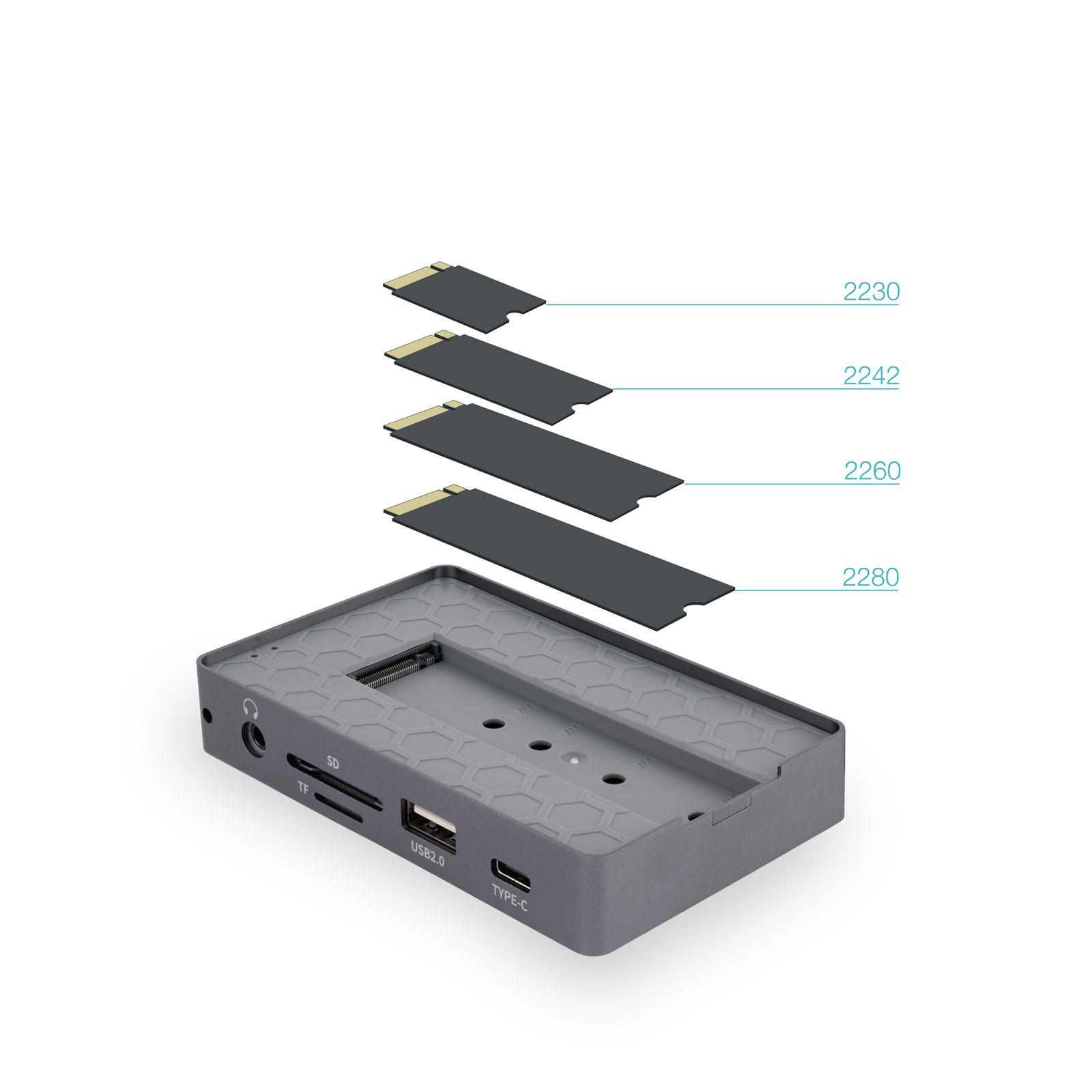 Caixa Externa M.2 e Hub USB-C TOOQ TQE-2242G (8 TB - PCI Express, SATA NVMe - Cinzento) — miniatura 4