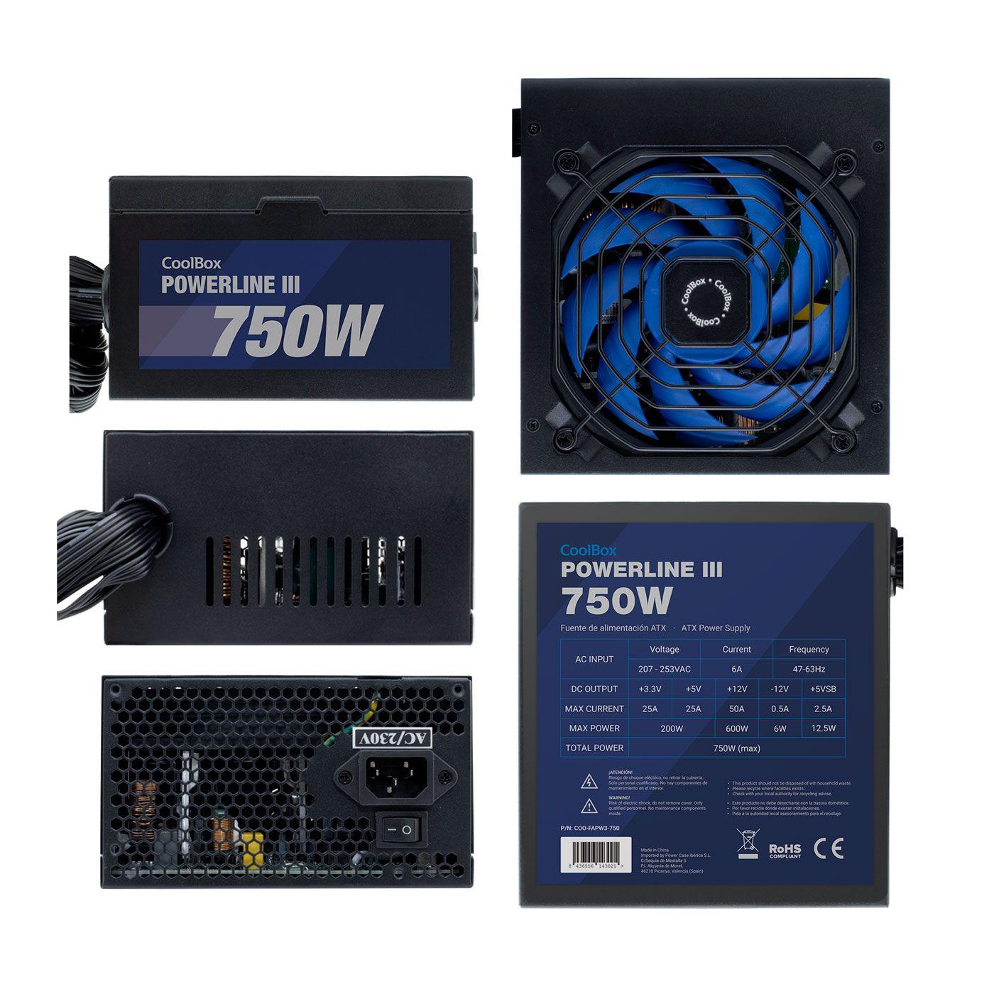 Fonte de Alimentação COOLBOX Powerline III (ATX - 750 W - Preto), miniatura 3