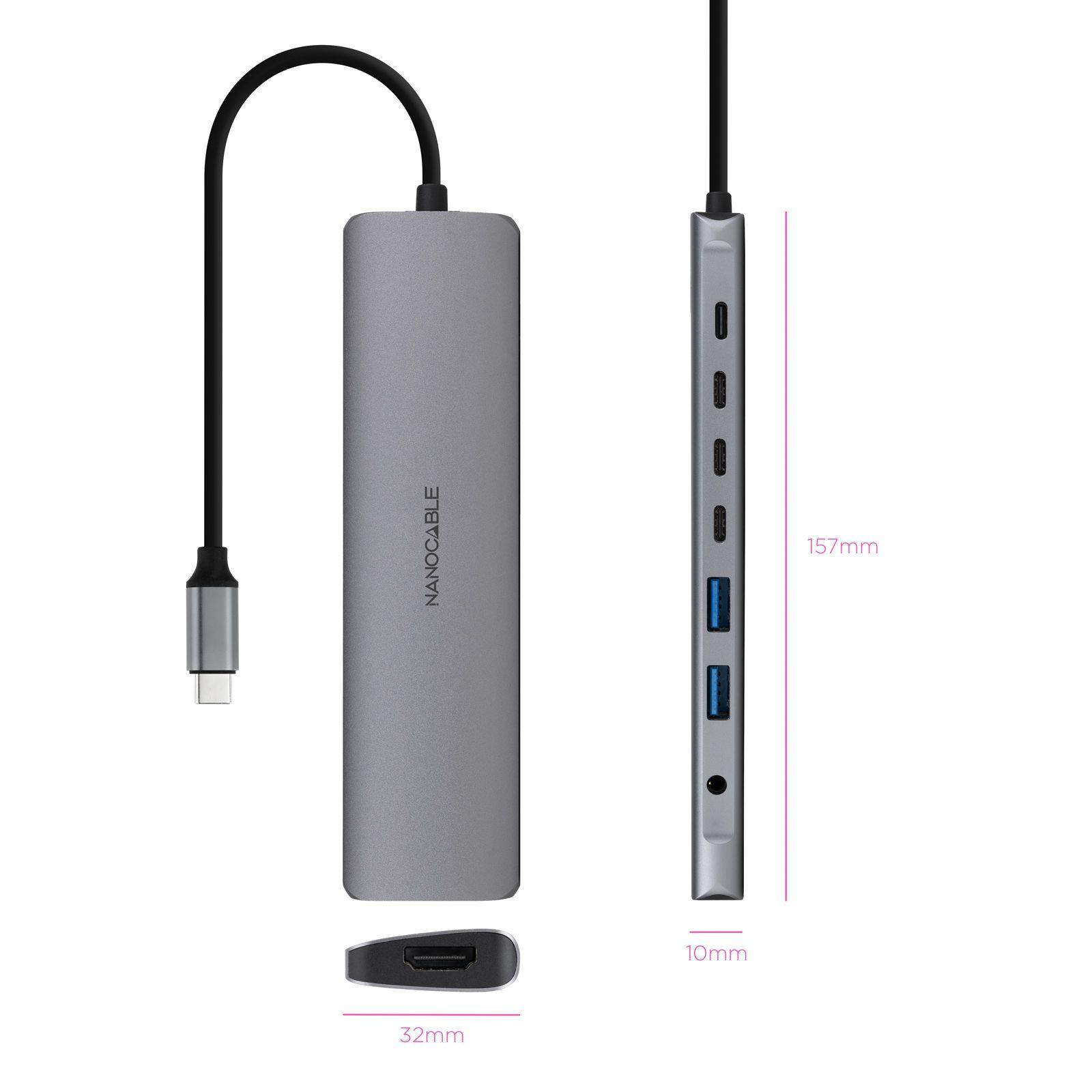 Hub USB-C NANOCABLE 10.16.4608 (0,18 m - Cinzento) — miniatura 2