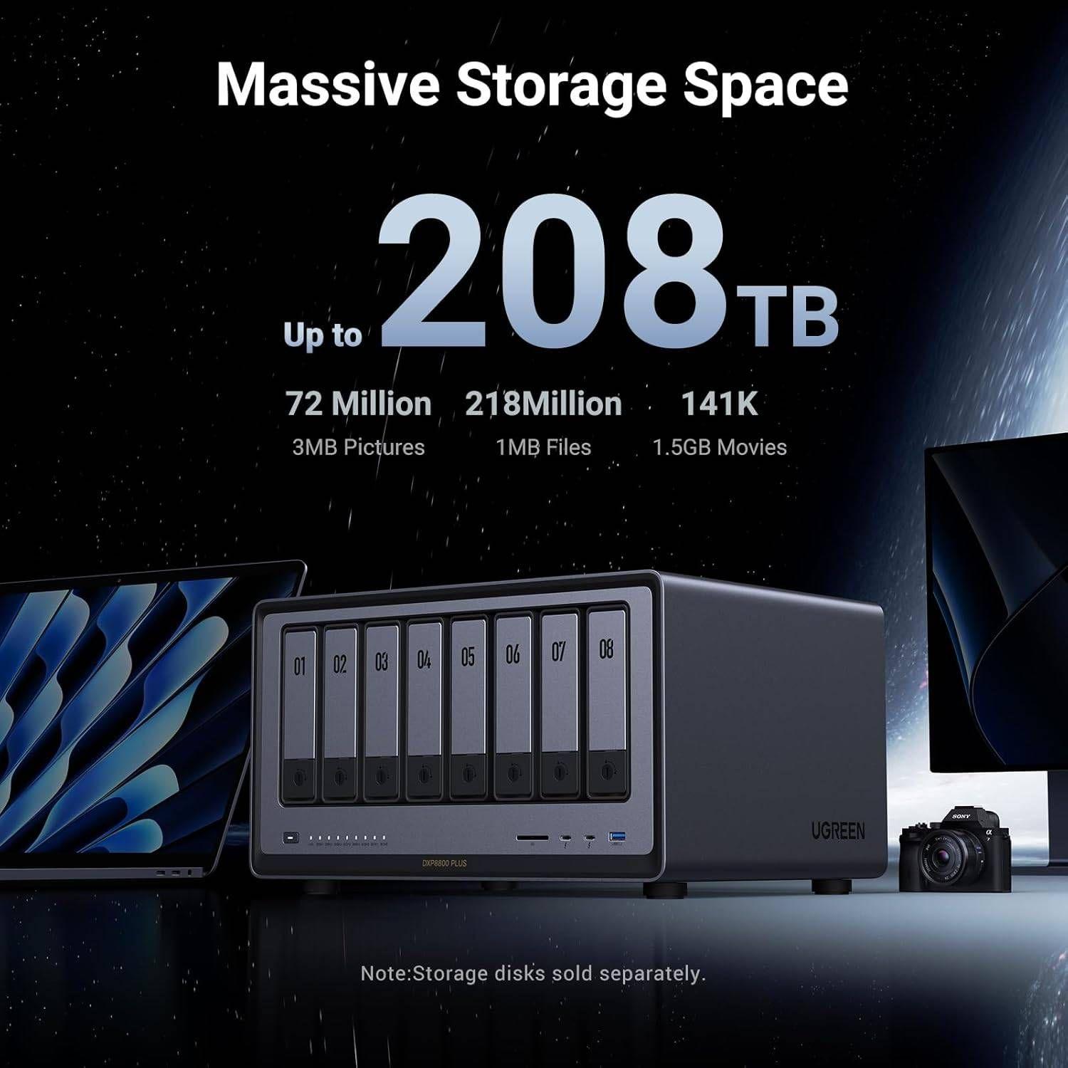 NAS UGREEN NASync DXP8800 Plus (M.2, SATA - 8 GB - 10 baias - Cinzento), miniatura 3