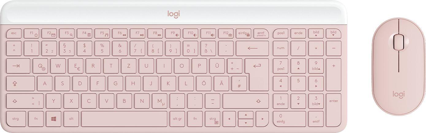Conjunto Teclado e Rato LOGITECH MK470 Slim Combo (Alemão - Mini - RF Wireless - Rosa)