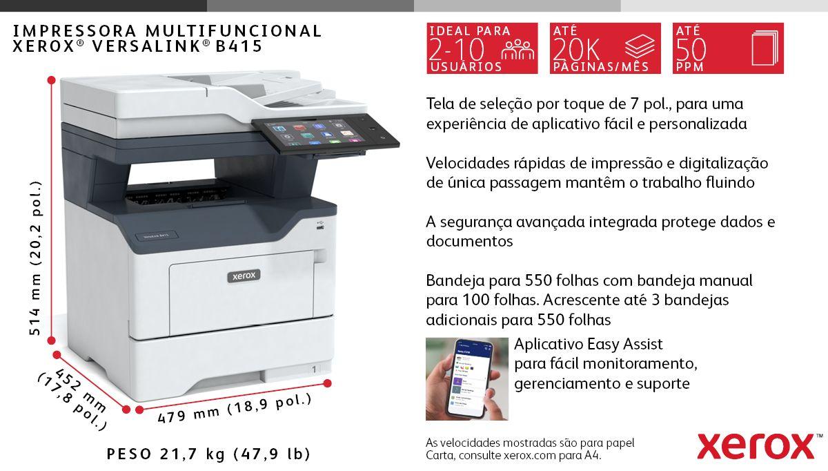 Impressora Multifuncional Laser XEROX VersaLink B415V_DN (A4 - Impressão a preto e branco - 650 folhas - Cinzento e Branco) — miniatura 16