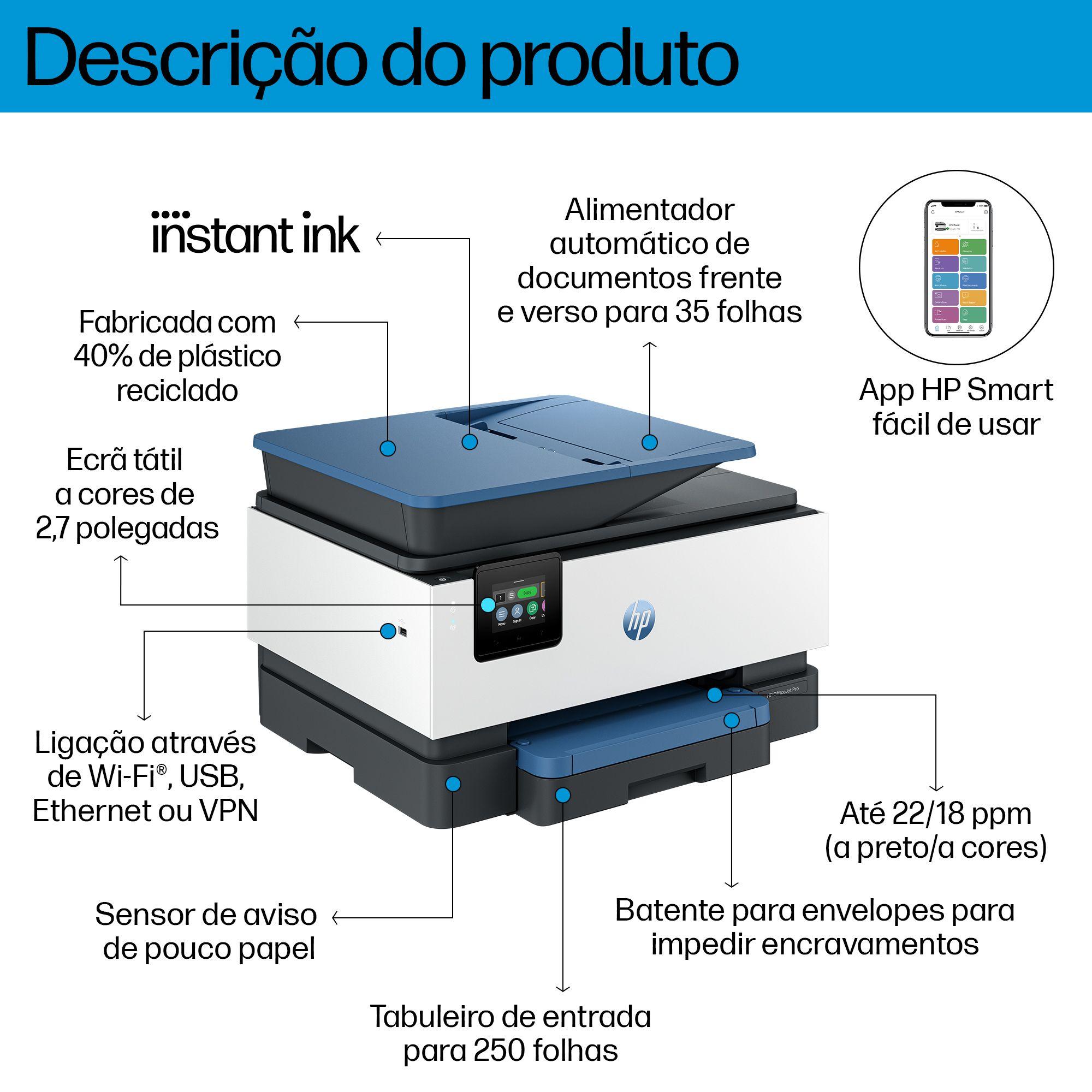 Impressora Multifunções HP OfficeJet Pro 9125e (A4 - Impressão a cores - 250 folhas - Cinzento), miniatura 4