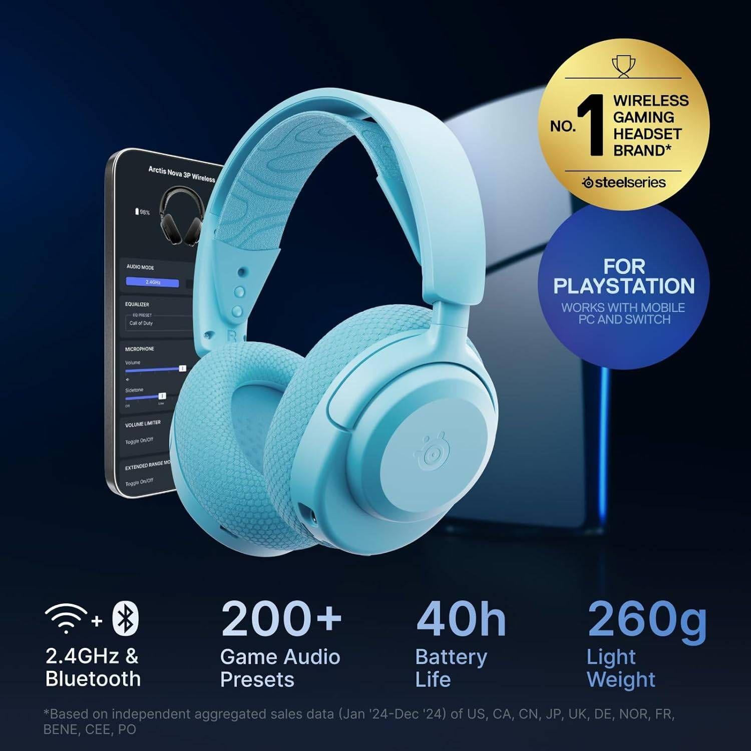 Headset Gaming STEELSERIES Arctis Nova 3P (Binaural - Sem fios - Circum-aural - Azul Aqua), miniatura 3
