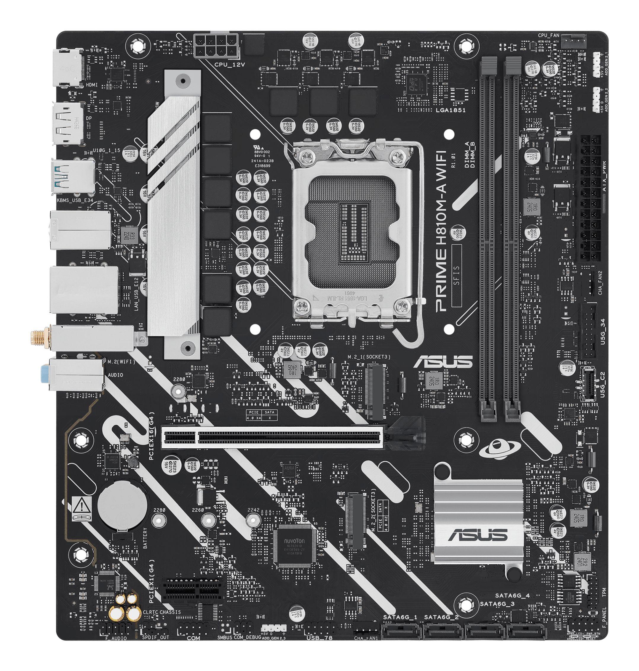 Motherboard ASUS PRIME H810M-A WIFI (LGA 1851 (Socket V1) - Intel Core Ultra - micro ATX - Prateado)