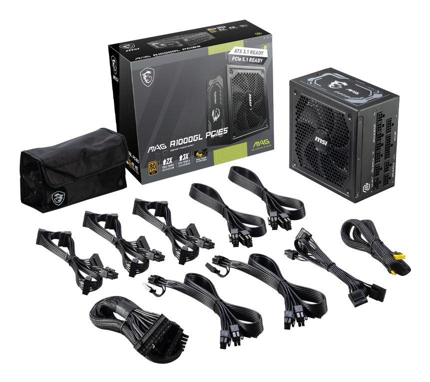 Fonte de Alimentação MSI MAG A1000GL PCIE5 (ATX - 1000 W - 80 PLUS Gold - Preto), miniatura 5