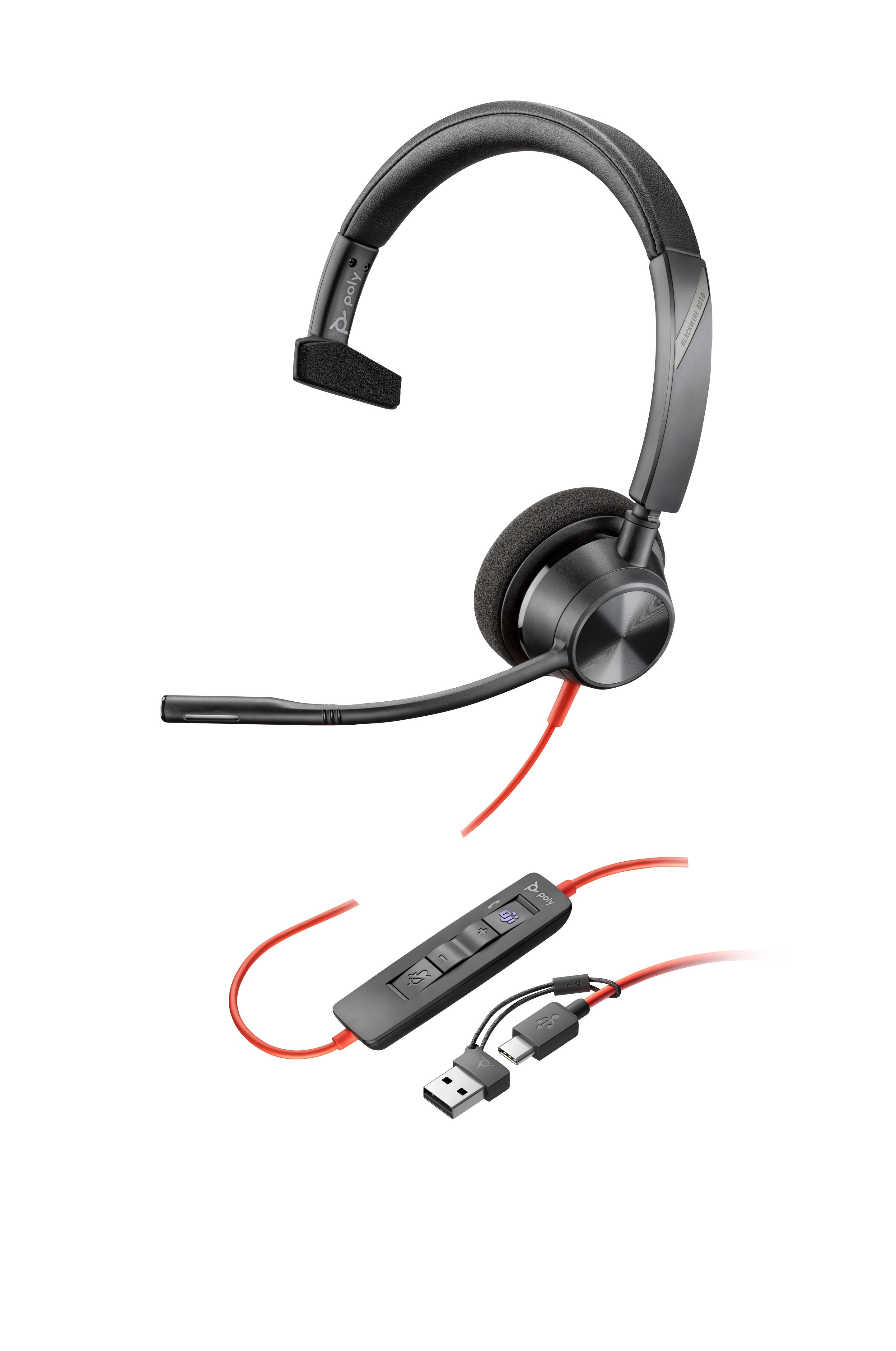 Headset Call Center POLY Blackwire 3310 (Monofónico - Com fios - On Ear - Preto)
