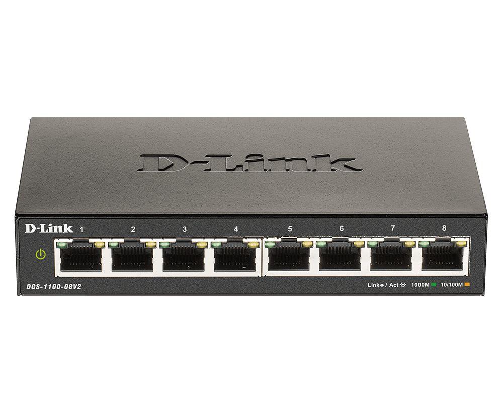 Switch D-LINK DGS-1100-08V2 (8 Portas - Gigabit Ethernet - Até 1000 Mbps - Preto)