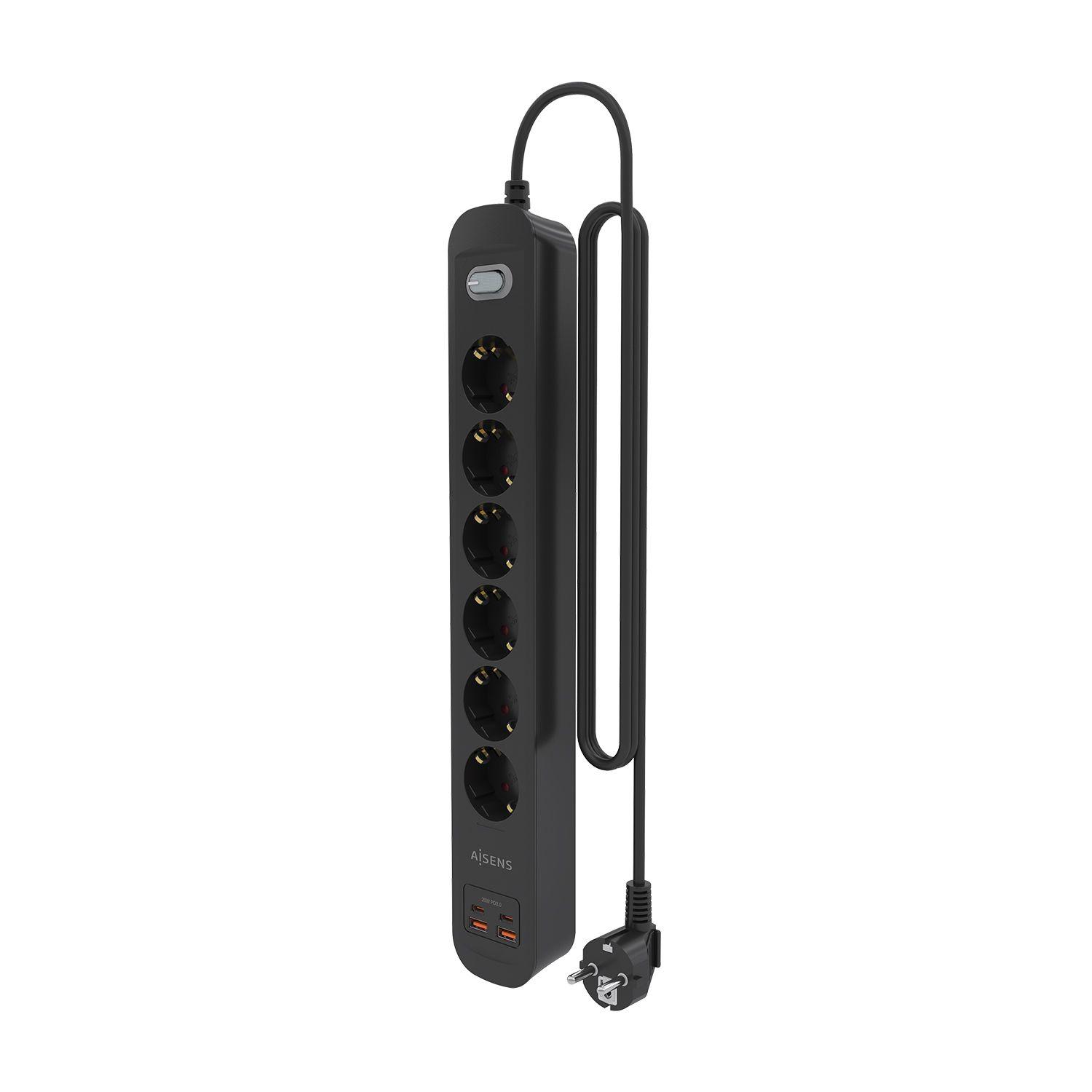 Bloco de Tomadas AISENS ASPS-2A2C17-BK (1,4 m - Tipo F - Preto), miniatura 3