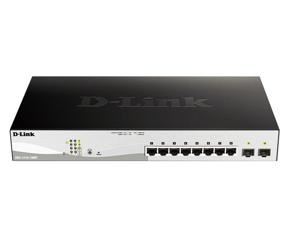 Switch Smart Gerido D-LINK DGS-1210-10MP/E (Gigabit Ethernet - 10/100/1000 Mbit/s - 4,1 MB - Preto e Cinzento)