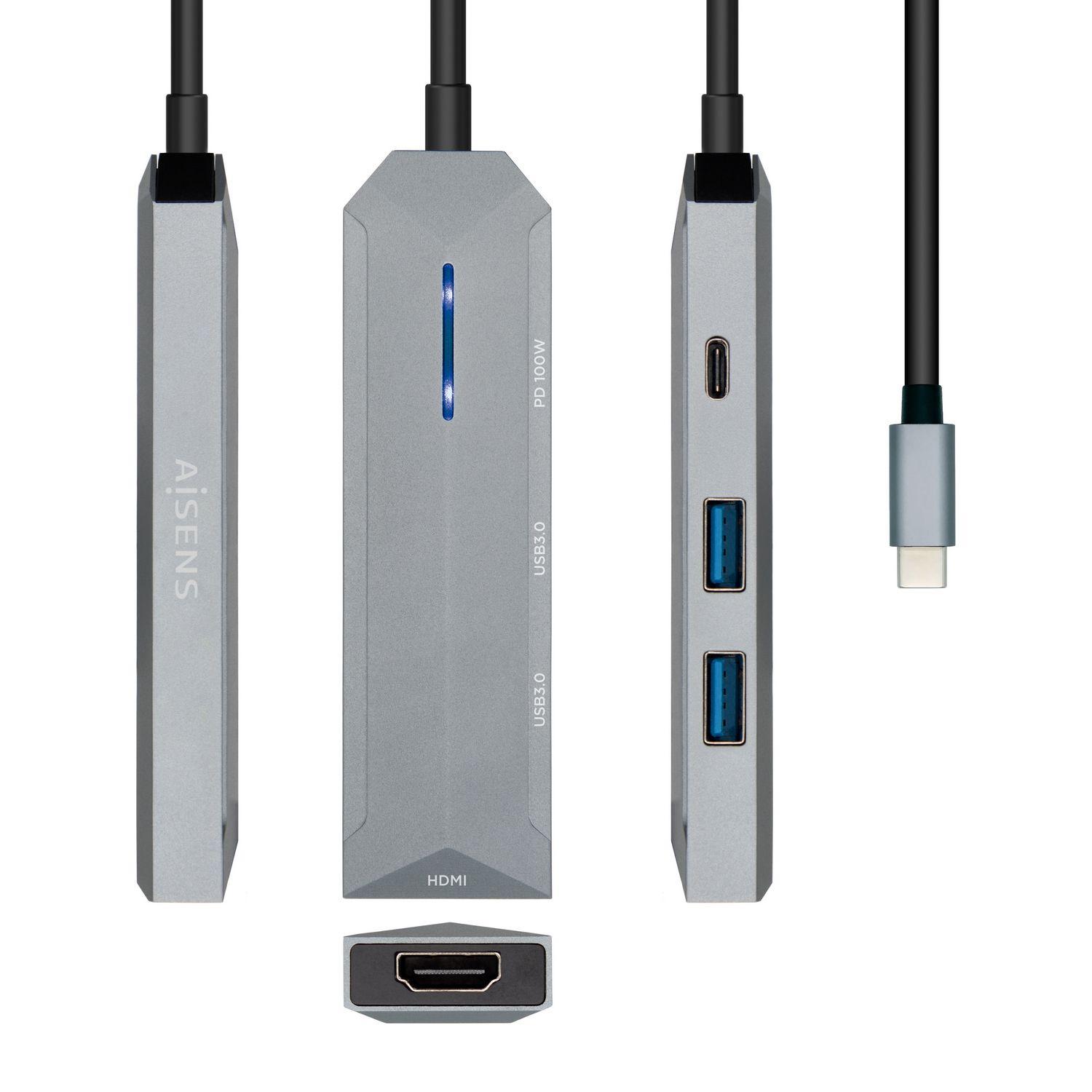 Hub USB-C AISENS ASUC-4P002-GR (0,15 m - Cinzento)