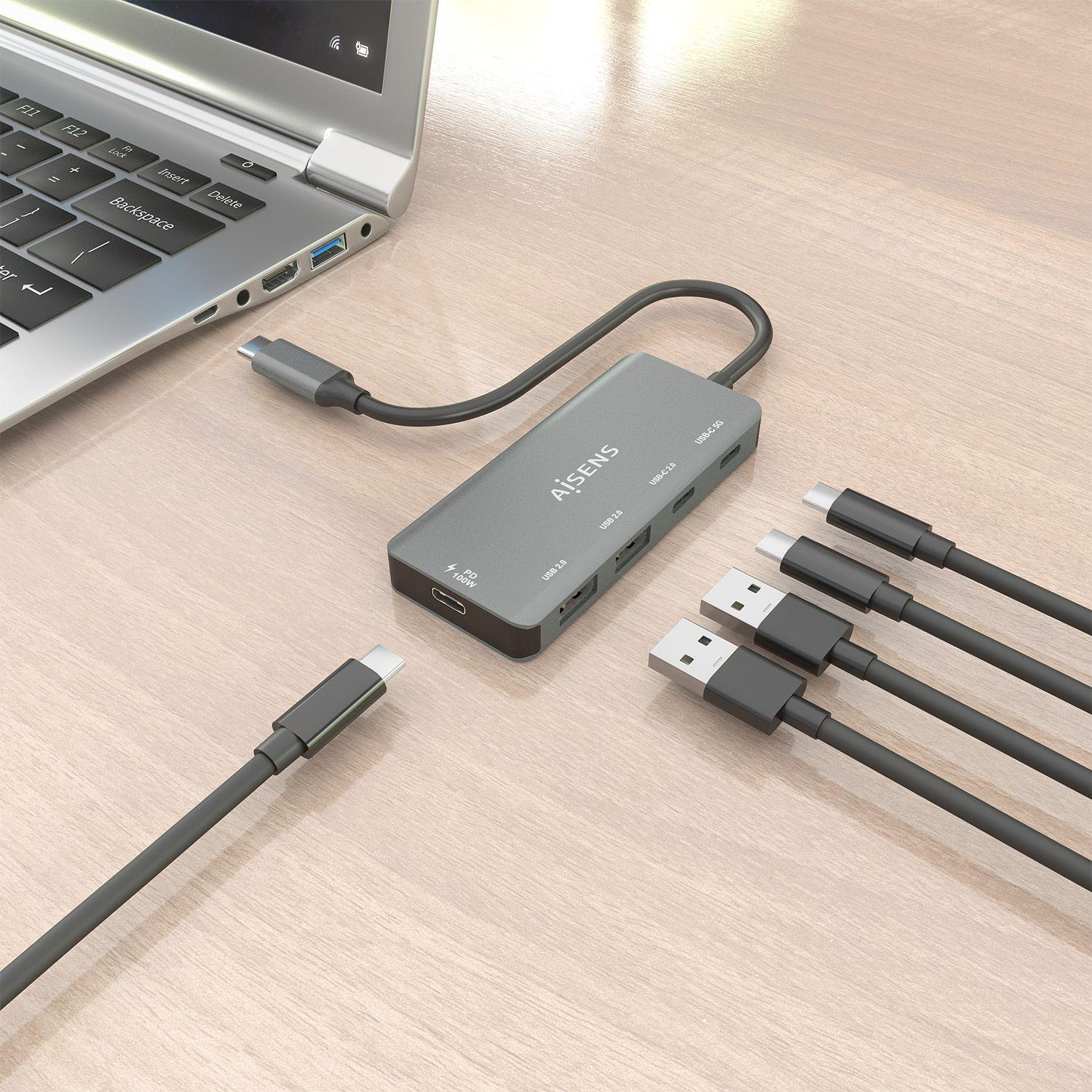 Hub USB-C AISENS A109-0946 (0,15 m - Cinzento), miniatura 5
