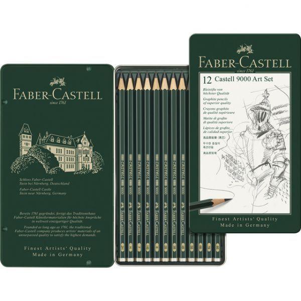 Conjunto de 12 Lápis FABER-CASTELL Castell 9000 Arte (Metal - Preto)
