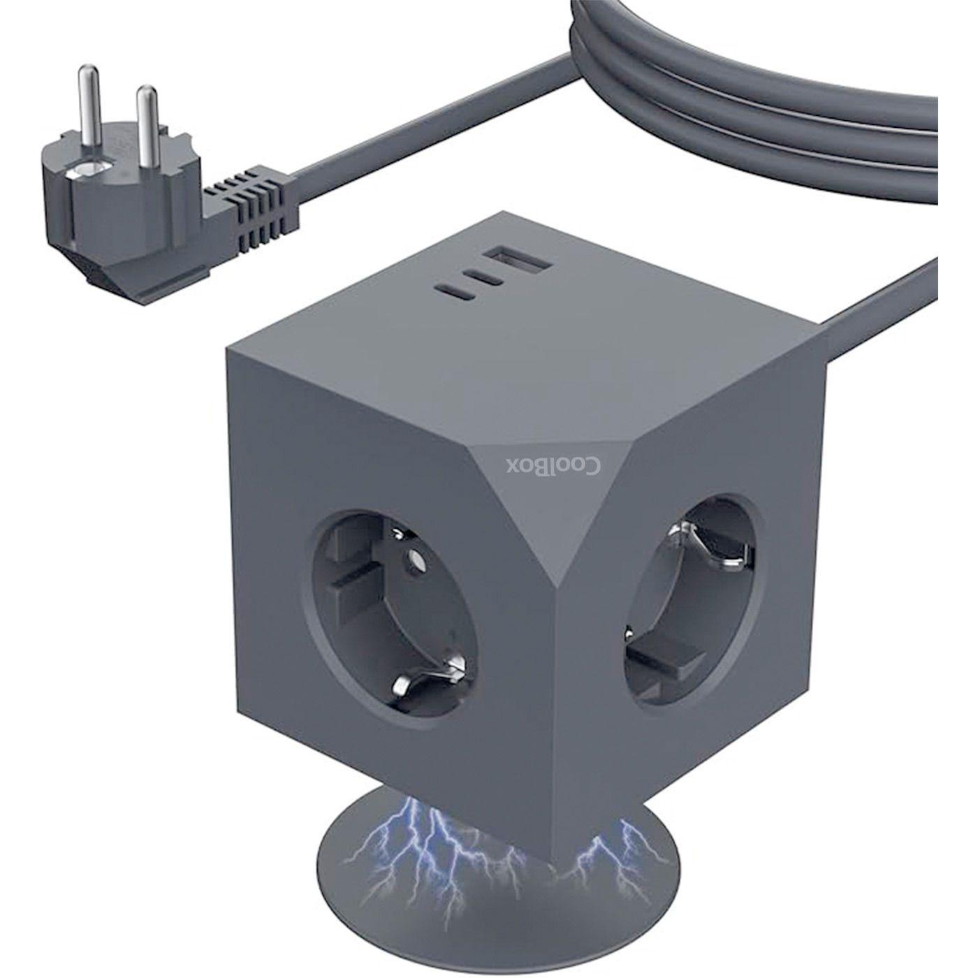 Base de Tomadas COOLBOX CUBIK MAGNET (2 USB-C e 1 USB-A - Integrado - Cinzento) — miniatura 2