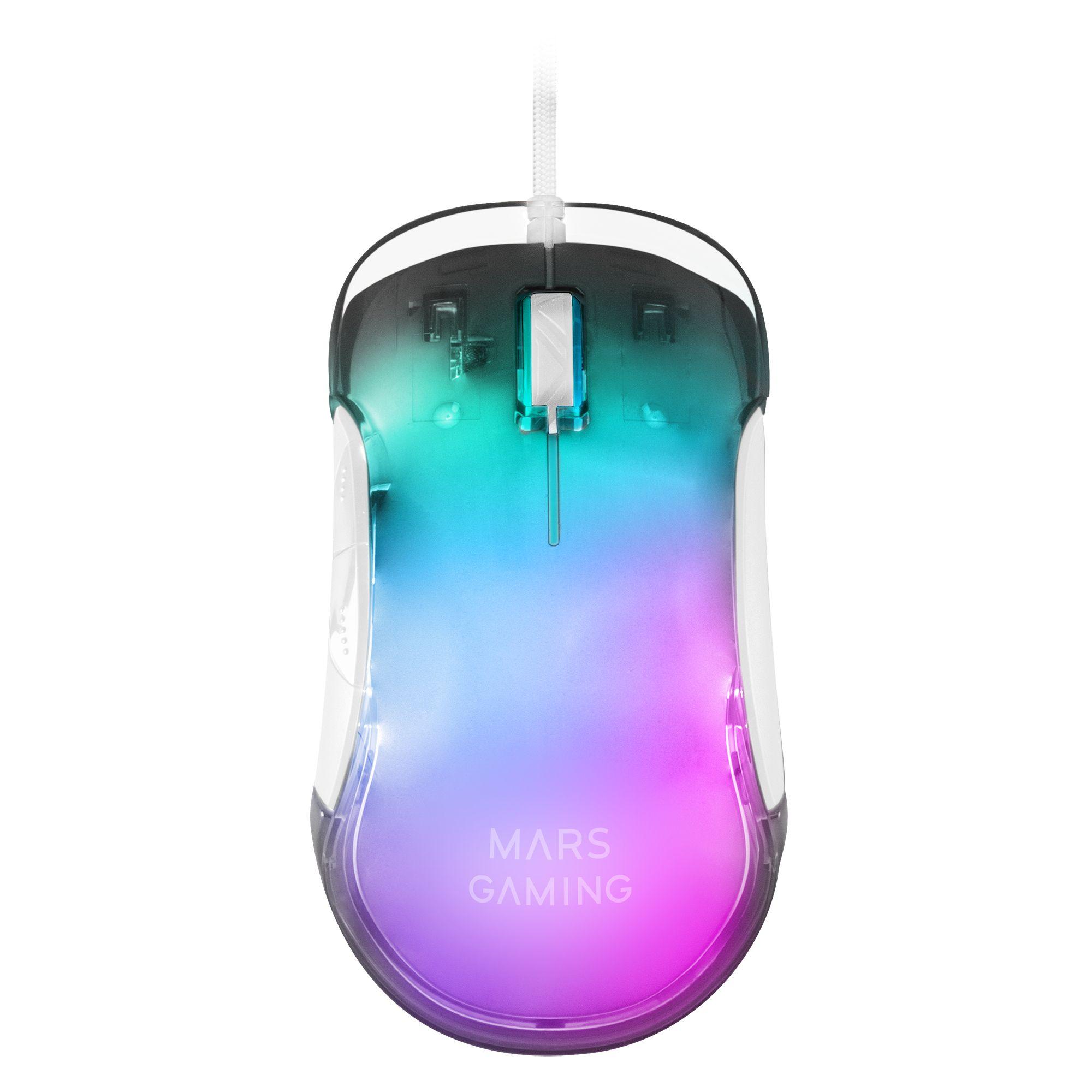 Rato Gaming MARS GAMING MMGLOW (Mão direita - 12800 DPI - Ótico - Branco)