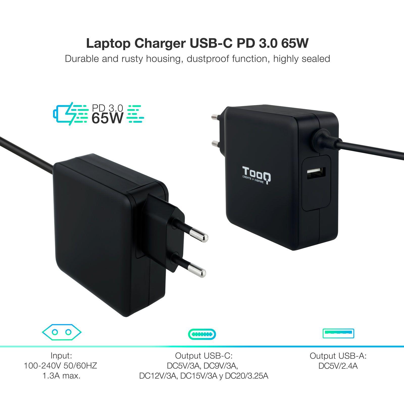 Carregador de Portátil TOOQ TQLC-USBC65PD (65 W - Power Delivery 3.0 - 1.3 A - Preto), miniatura 2