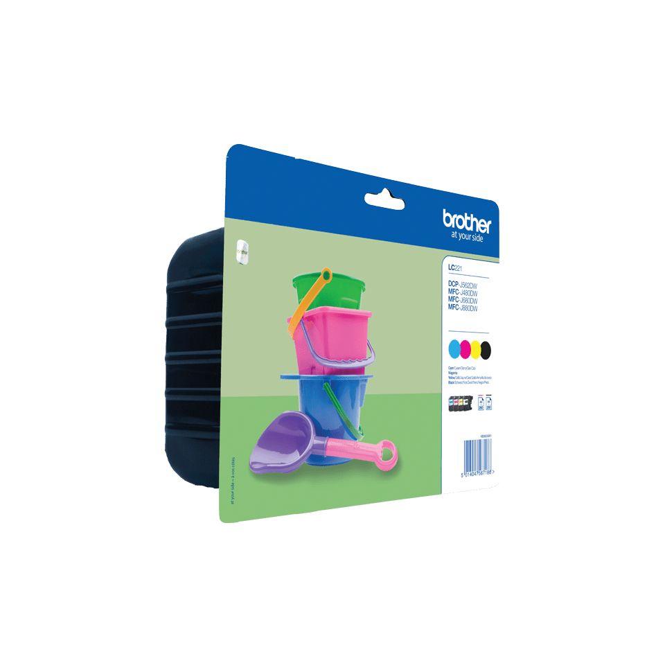 Tinteiro BROTHER LC221VALBP (260 páginas - Preto, Ciano, Magenta e Amarelo)