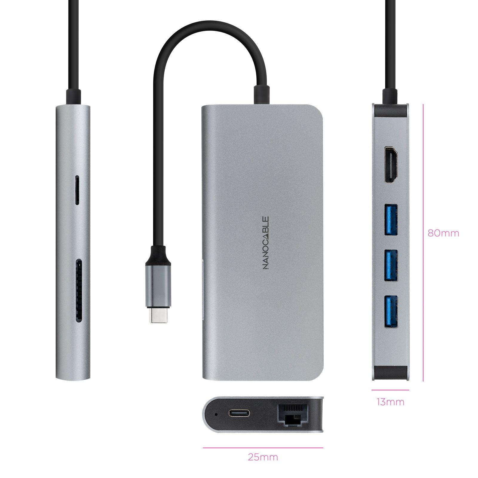 Hub USB-C NANOCABLE 10.16.4609 (0,18 m - Cinzento) — miniatura 2