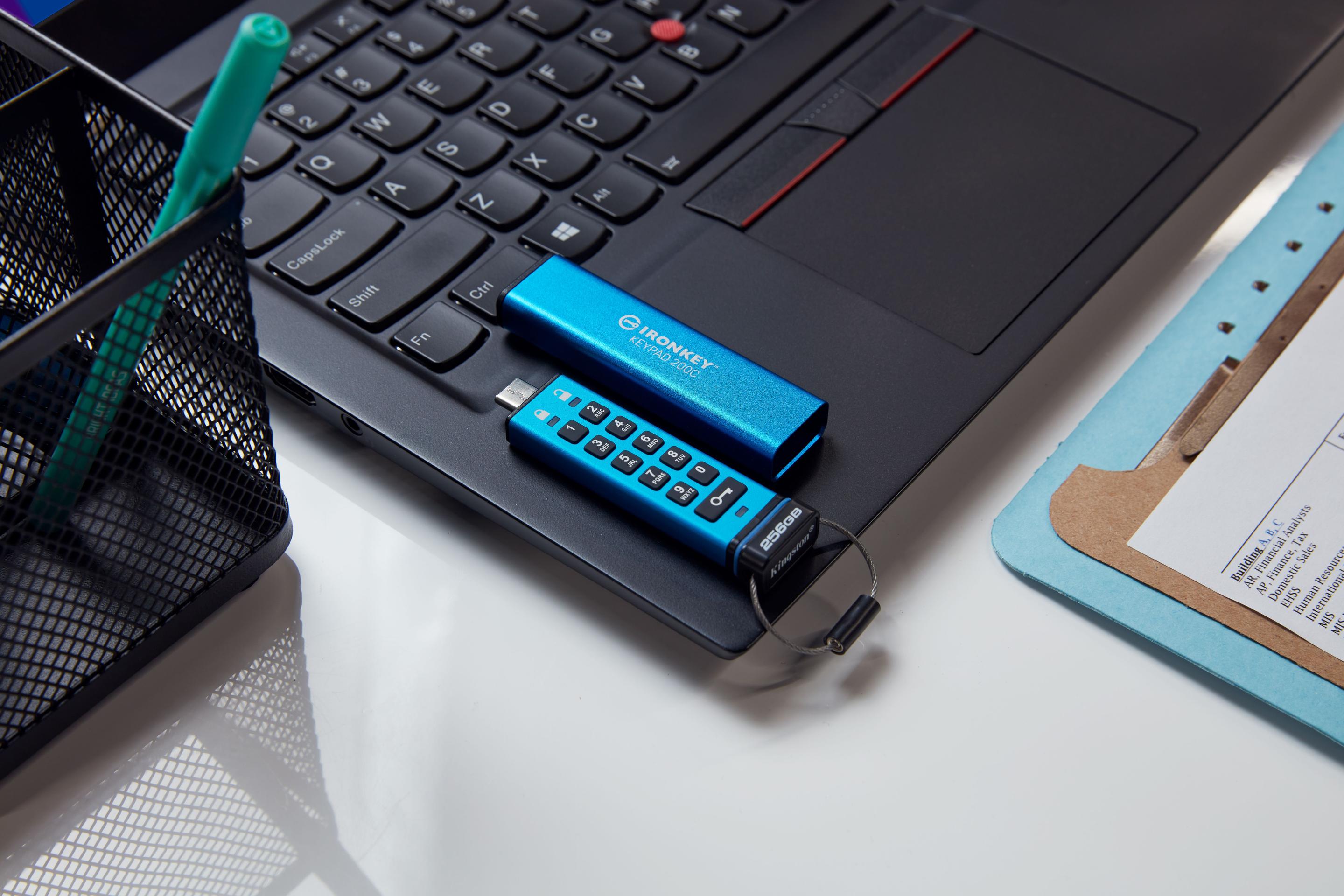 Pen USB KINGSTON IronKey Keypad 200 IKKP200C/256GB (256 GB - Com tampa - Sleeve - Azul), miniatura 8