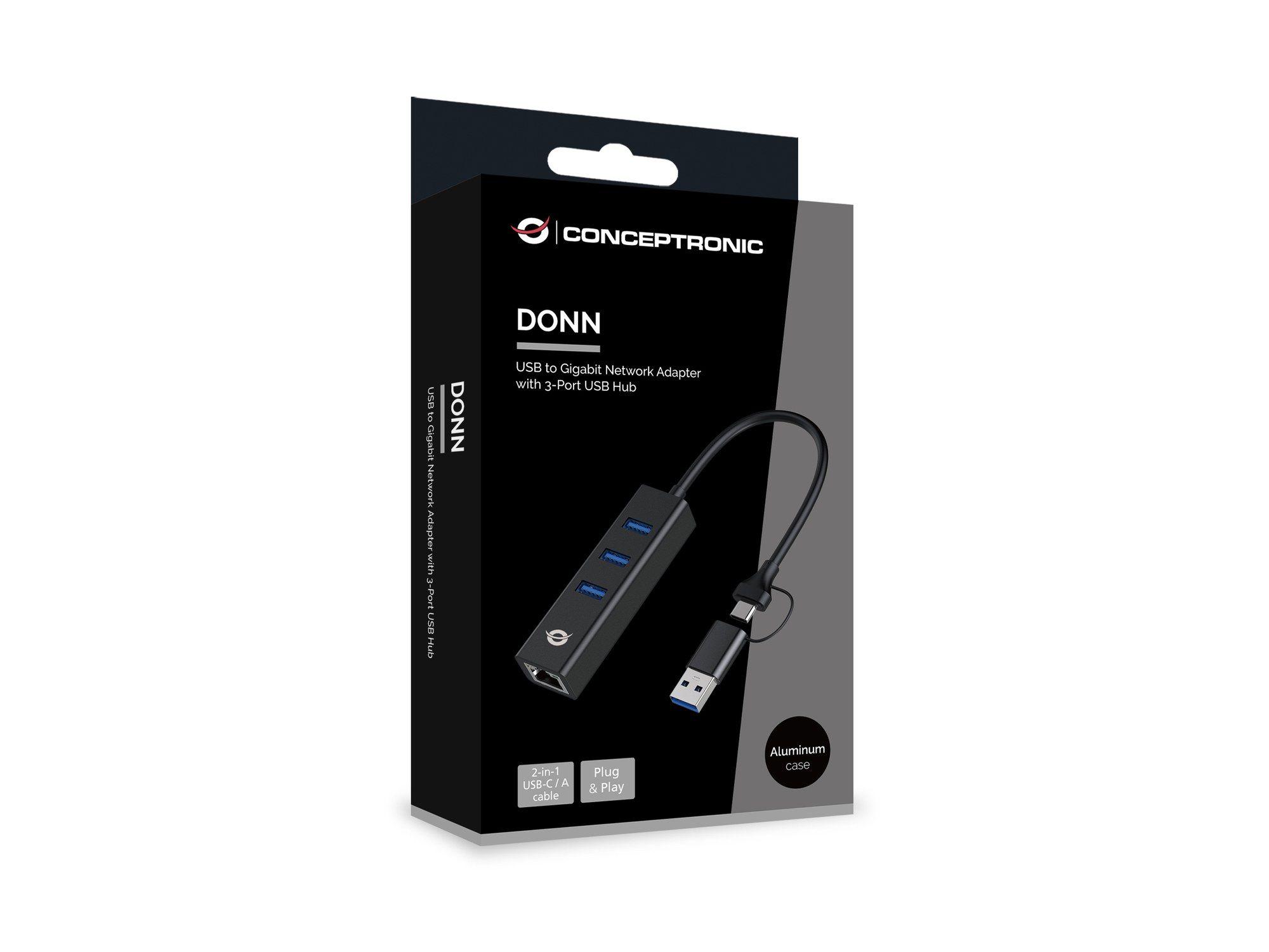 Hub USB CONCEPTRONIC DONN07BA (3x USB 3.0 - Gigabit Ethernet - Preto) — miniatura 6