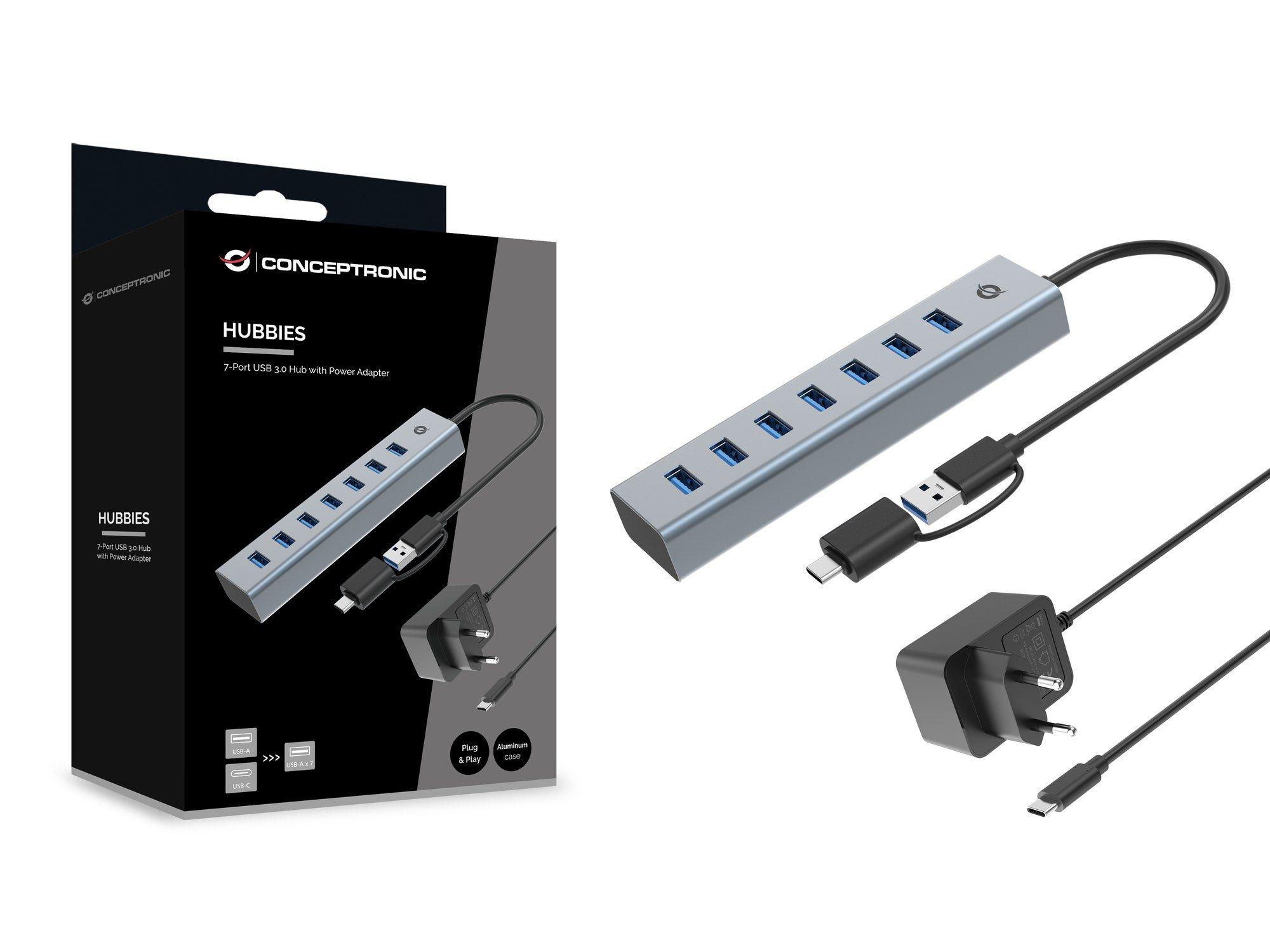 Hub USB CONCEPTRONIC HUBBIES21GP (0,25 m - USB 3.2 Gen 1 Tipo A - Cinzento) — miniatura 4