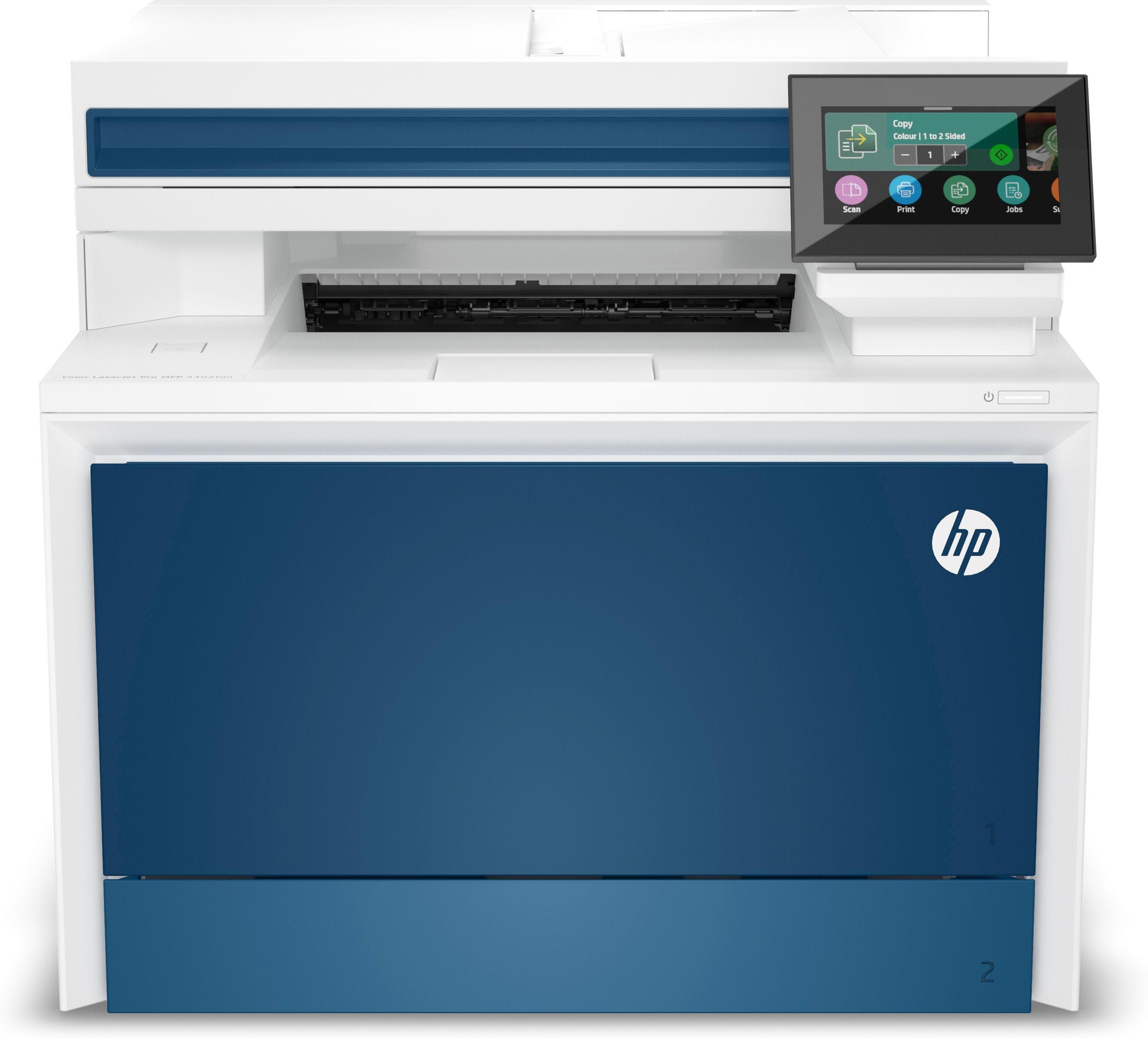 Impressora Multifuncional Laser a Cores HP Color LaserJet Pro 4302fdn (A4 - Impressão a cores - 300 folhas - Azul e Branco)