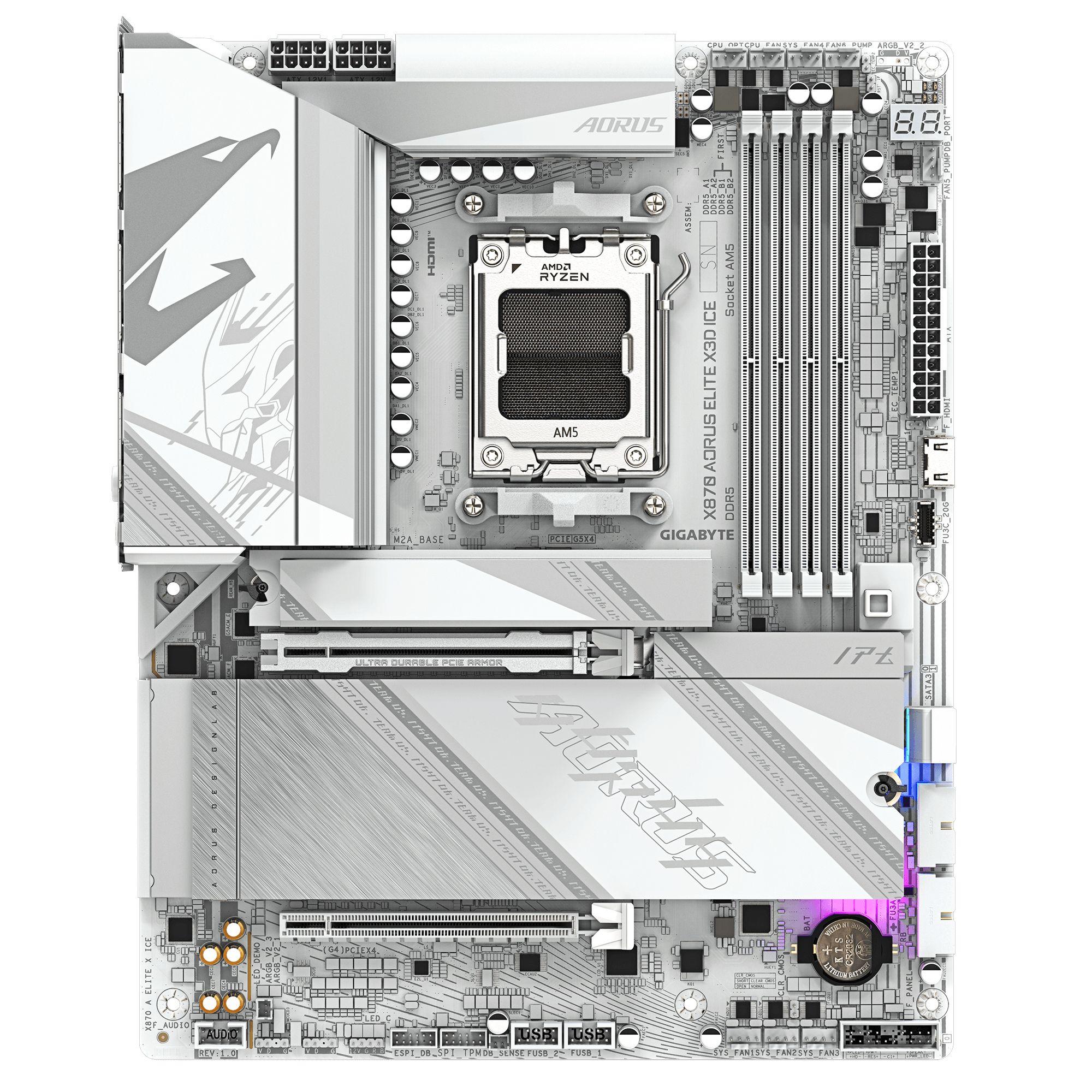 Motherboard GIGABYTE X870 AORUS ELITE X3D ICE (AM5 - ATX - Duplo canal - Branco), miniatura 2