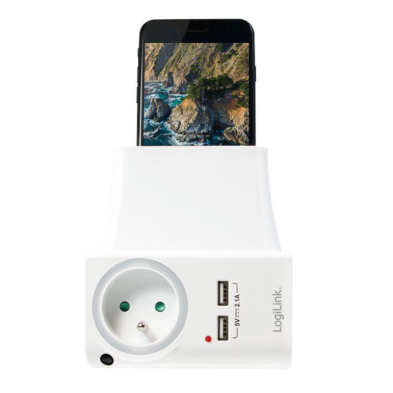 Adaptador de Tomada com Carregador USB LOGILINK PA0166 (Branco), miniatura 3