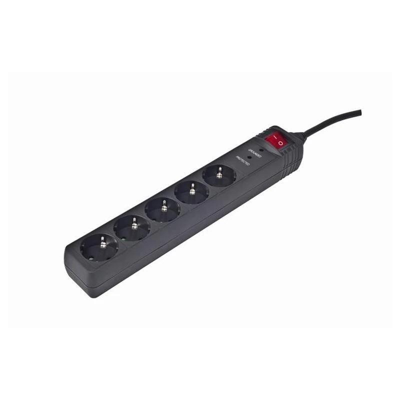 Bloco de Tomadas com Proteção contra Picos GEMBIRD SPG5-C-10 (5 tomadas - Tipo F - Preto)