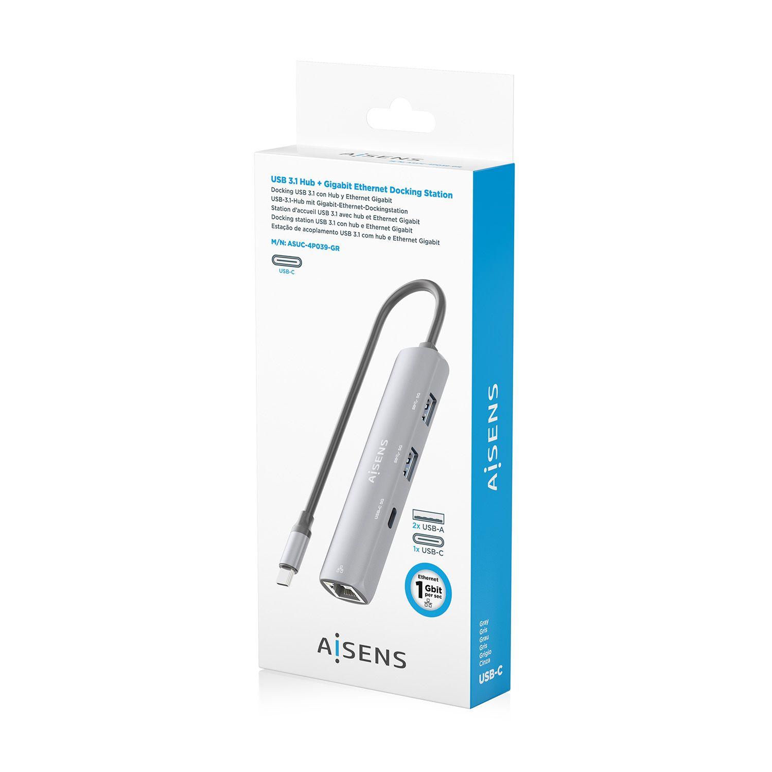 Hub USB-C AISENS ASUC-4P039-GR (0,15 m - Cinzento), miniatura 8