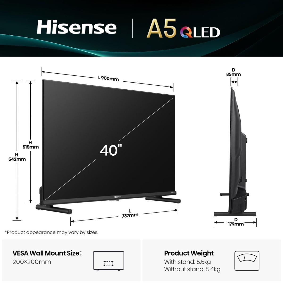 Televisor QLED HISENSE 40A5Q (40" - QLED - 60 Hz - Preto) — miniatura 2