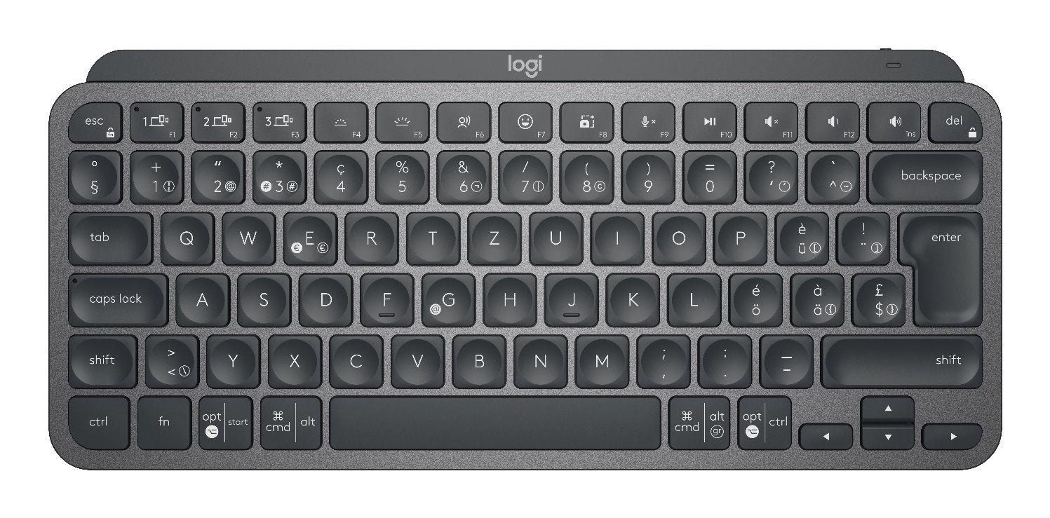 Teclado LOGITECH MX Keys Mini (Suíço - RF Wireless + Bluetooth - Sem fios - Grafite)
