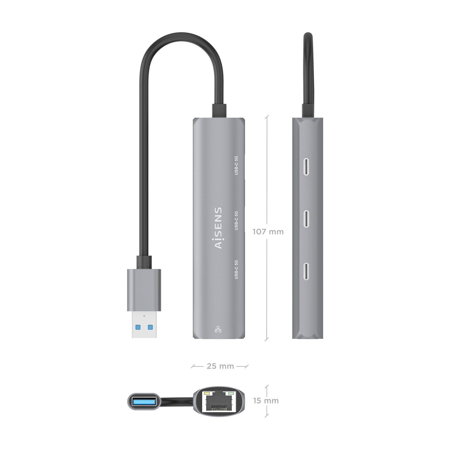 Adaptador de Rede USB AISENS ASUC-4P037-GR (0,15 m - Windows 10, Windows 11 - Cinzento) — miniatura 4