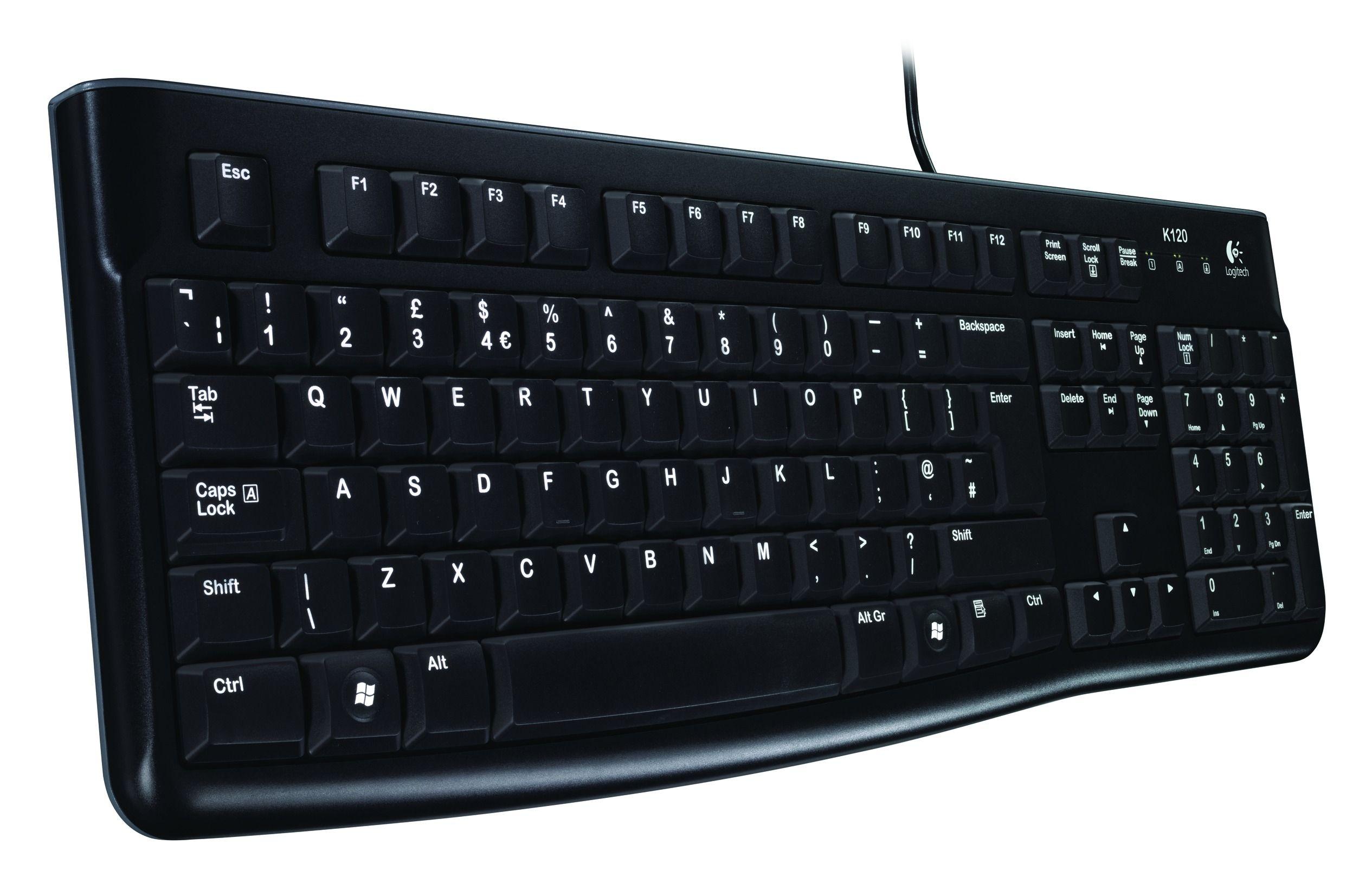Teclado LOGITECH K120 (Suíço - USB - Com fios - Preto)