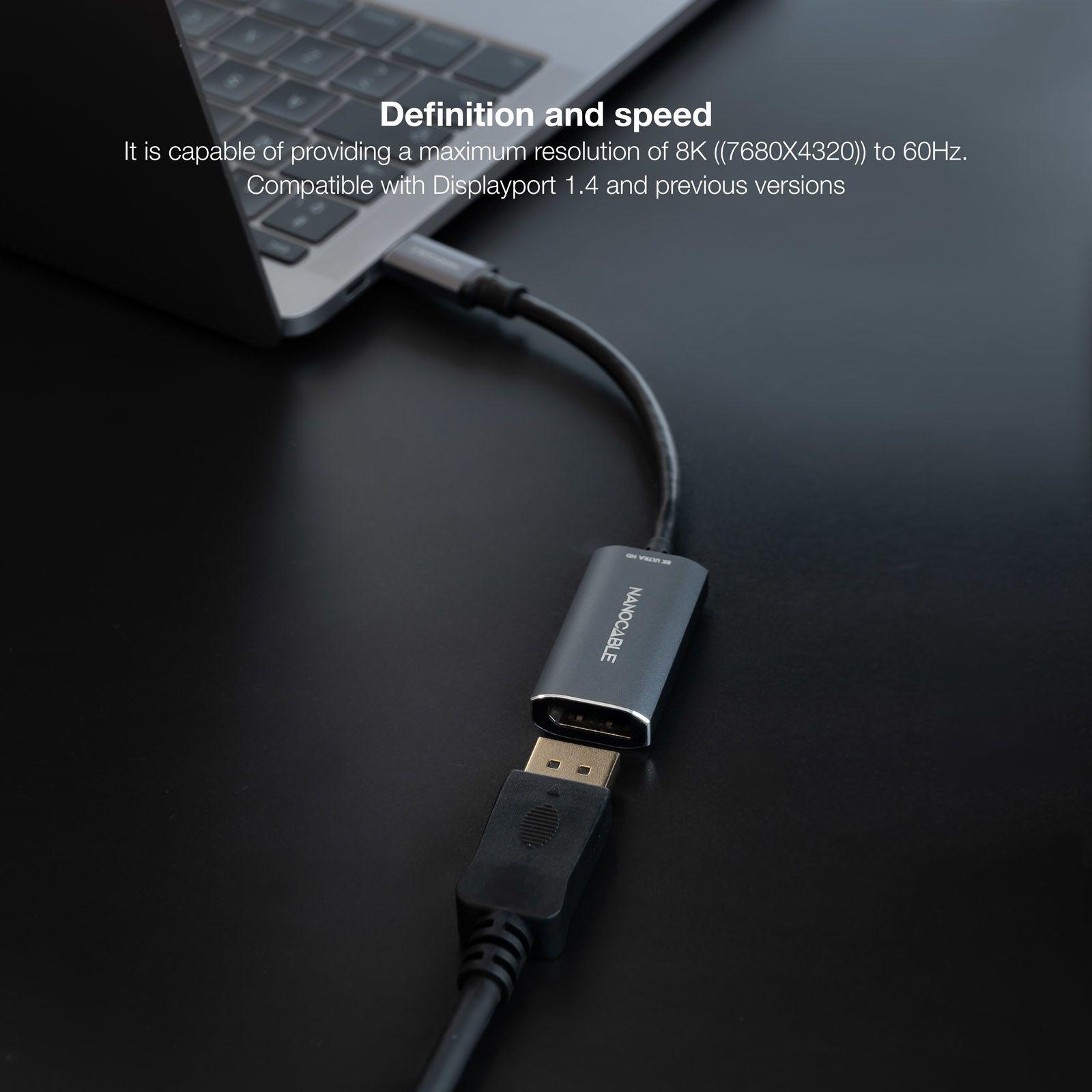 Conversor USB-C para DisplayPort NANOCABLE 10.16.4104-G (0,15 m - USB Type-C - DisplayPort - Cinzento) — miniatura 5