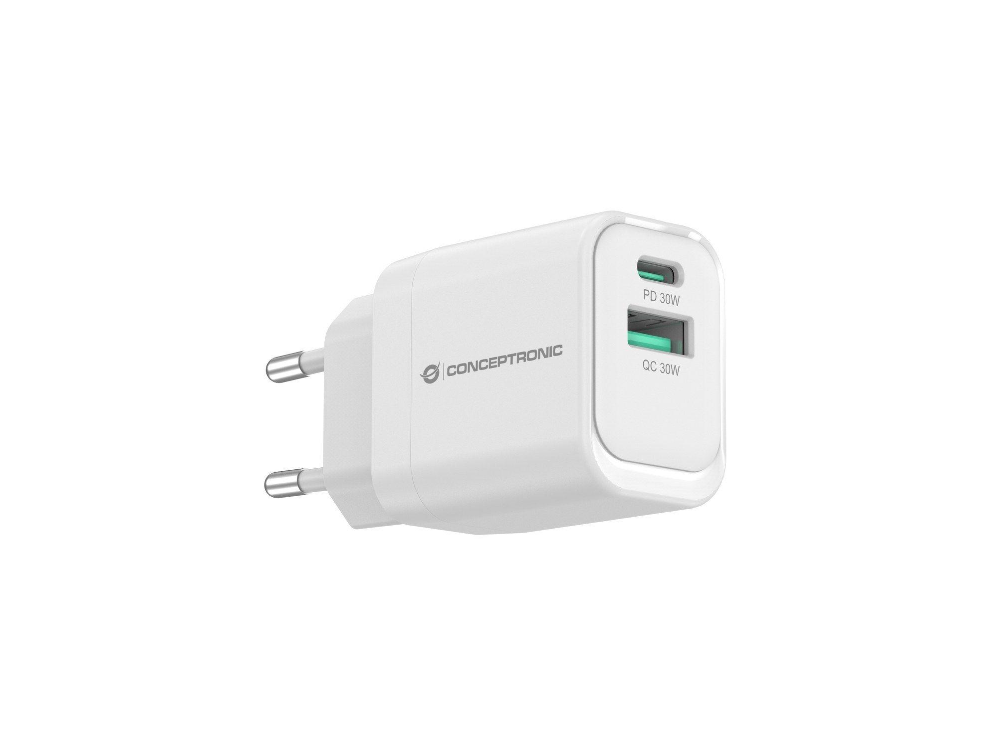 Carregador de Parede CONCEPTRONIC ALTHEA19W33 (1x USB Tipo-C, 1x USB Tipo-A - SmartphonesTablets - AC - Branco), miniatura 2