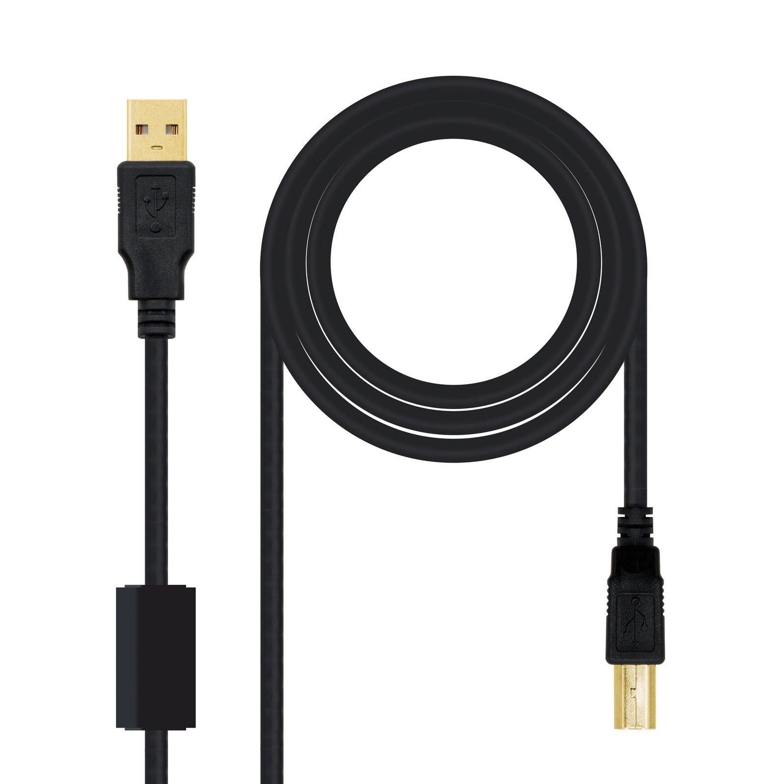 Cabo USB para Impressora NANOCABLE 10.01.1202 (2 m - USB B - USB A - Preto)
