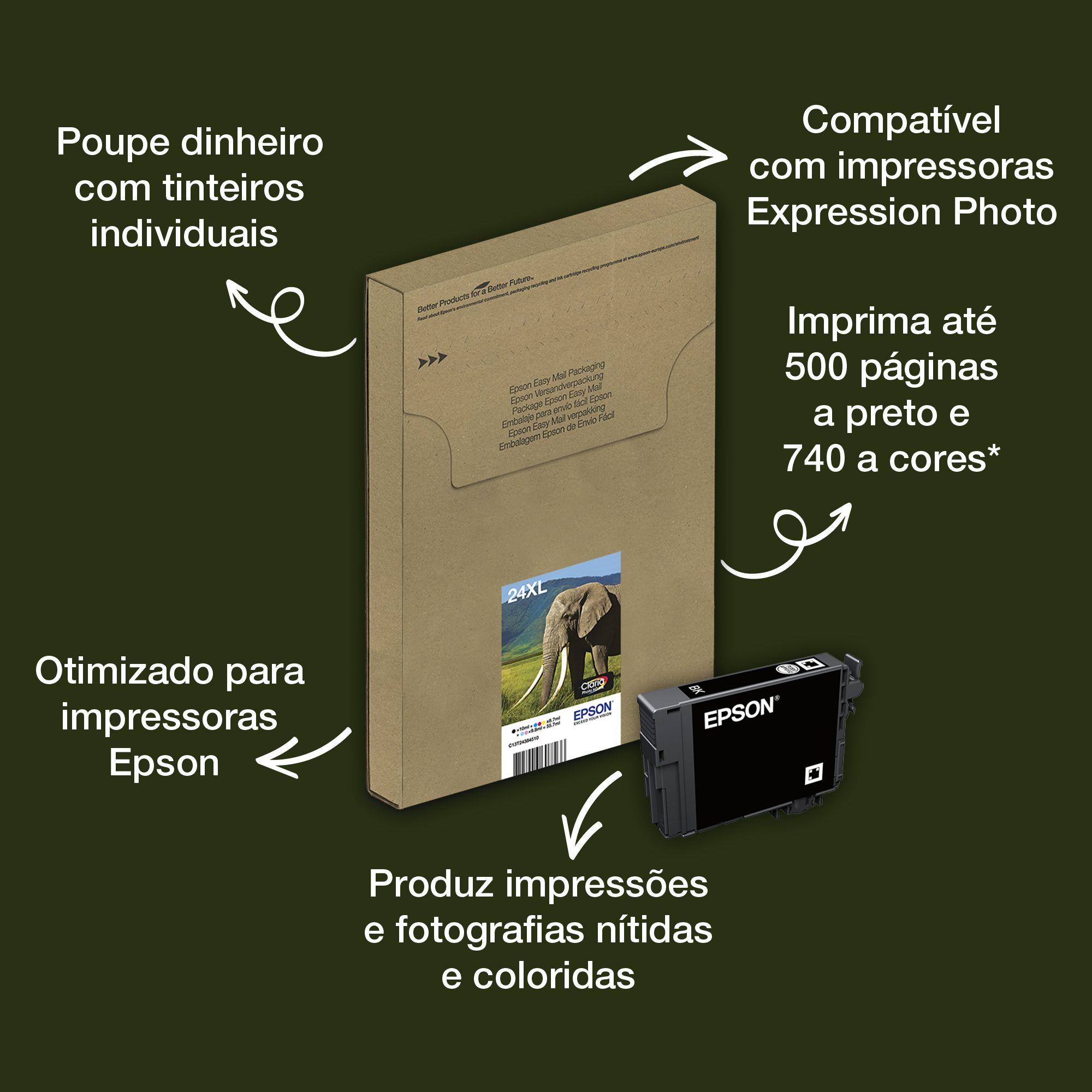 Multipack de Tinteiros EPSON 24XL Elefante (6 Cores - Preto, Ciano, Ciano Claro, Magenta, Magenta Claro e Amarelo), miniatura 2