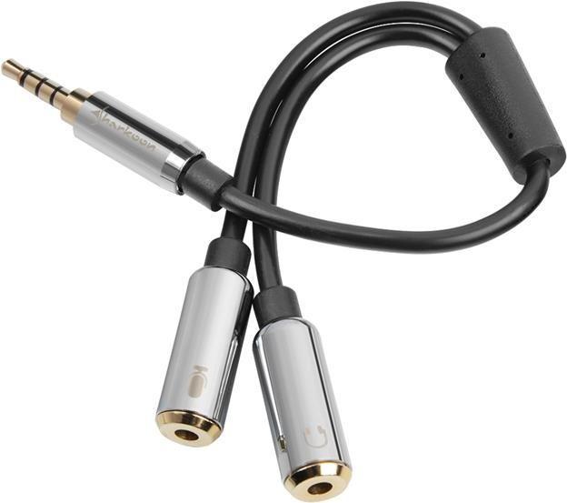 Cabo Adaptador de Áudio SHARKOON PMP35 (3,5 mm TRRS para 2x 3,5 mm - Preto)