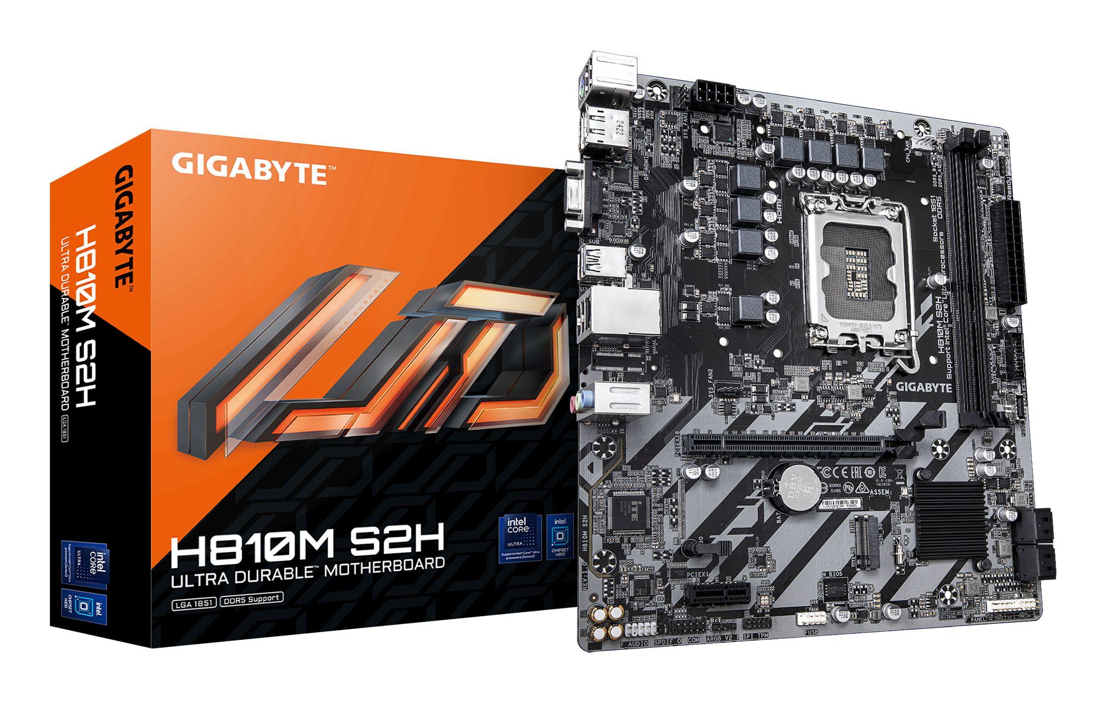 Motherboard GIGABYTE H810M S2H (LGA 1851 (Socket V1) - Intel Core Ultra - micro ATX - Castanho Escuro)