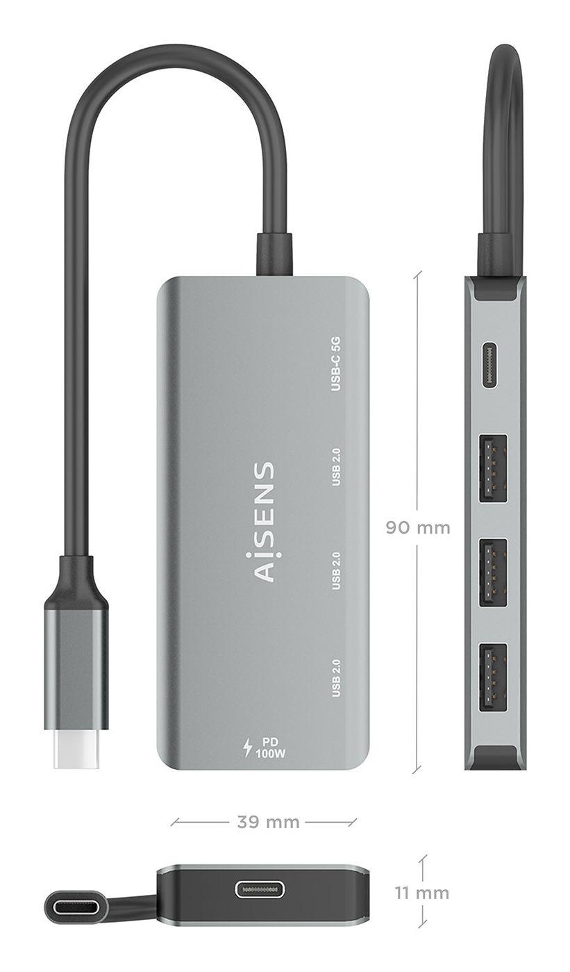 Hub USB-C AISENS A109-0945 (0,15 m - Cinzento), miniatura 4