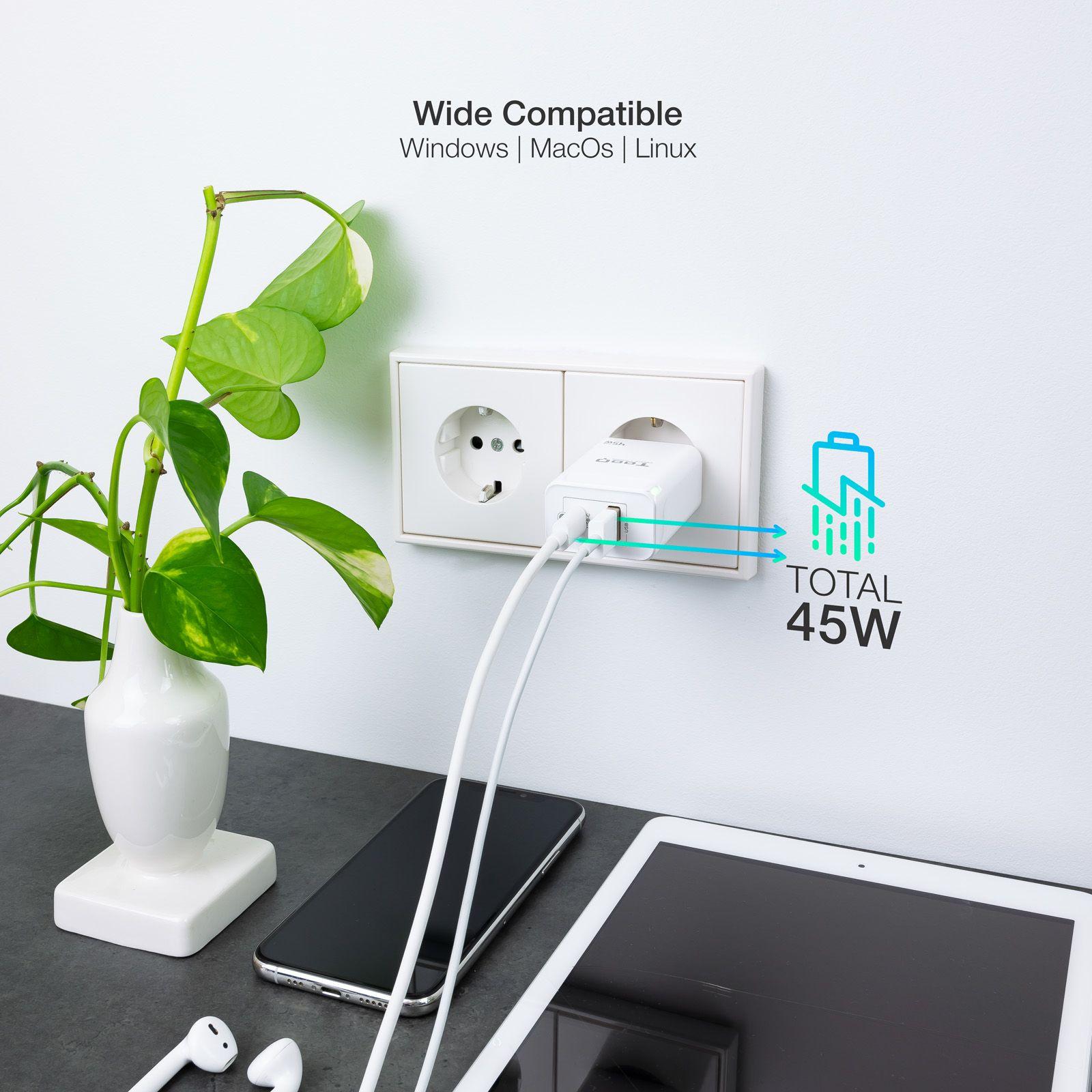 Carregador de Parede TOOQ TQWC-GANQCPD45WT (45 W - Branco), miniatura 4