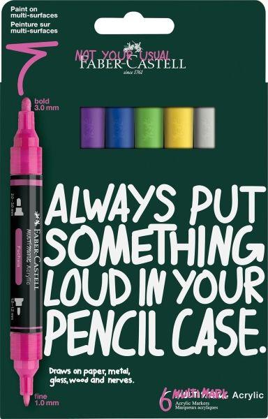 Conjunto de 6 Marcadores Acrílicos FABER-CASTELL Multimark Acrylic (Cores Vibrantes)