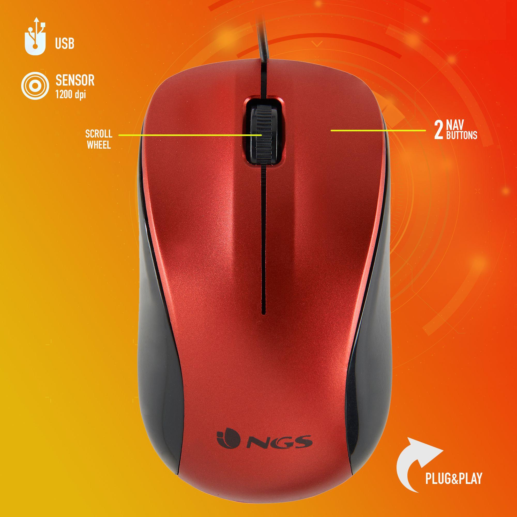 Rato NGS Crew (Ambidestro - 1200 DPI - Ótico - Vermelho) — miniatura 6