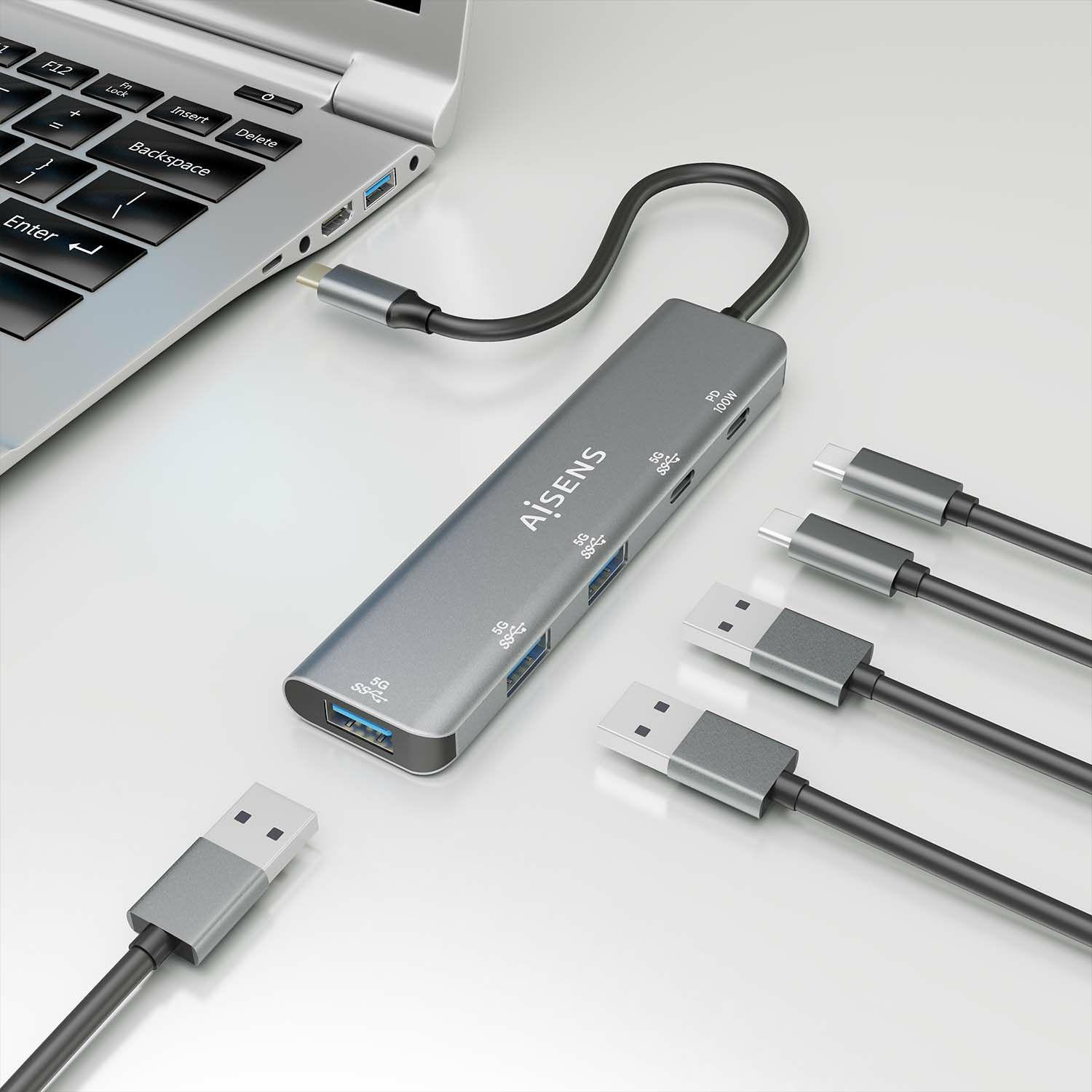 Hub USB-C AISENS A109-0857 (0,15 m - Cinzento), miniatura 5
