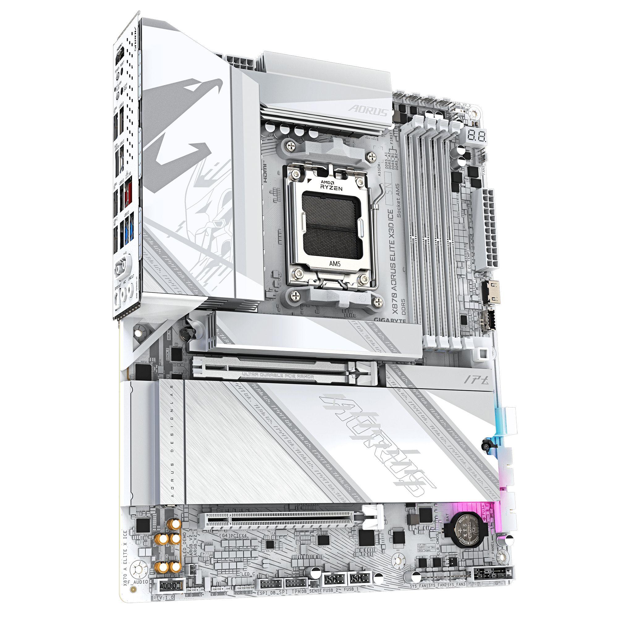 Motherboard GIGABYTE X870 AORUS ELITE X3D ICE (AM5 - ATX - Duplo canal - Branco), miniatura 3