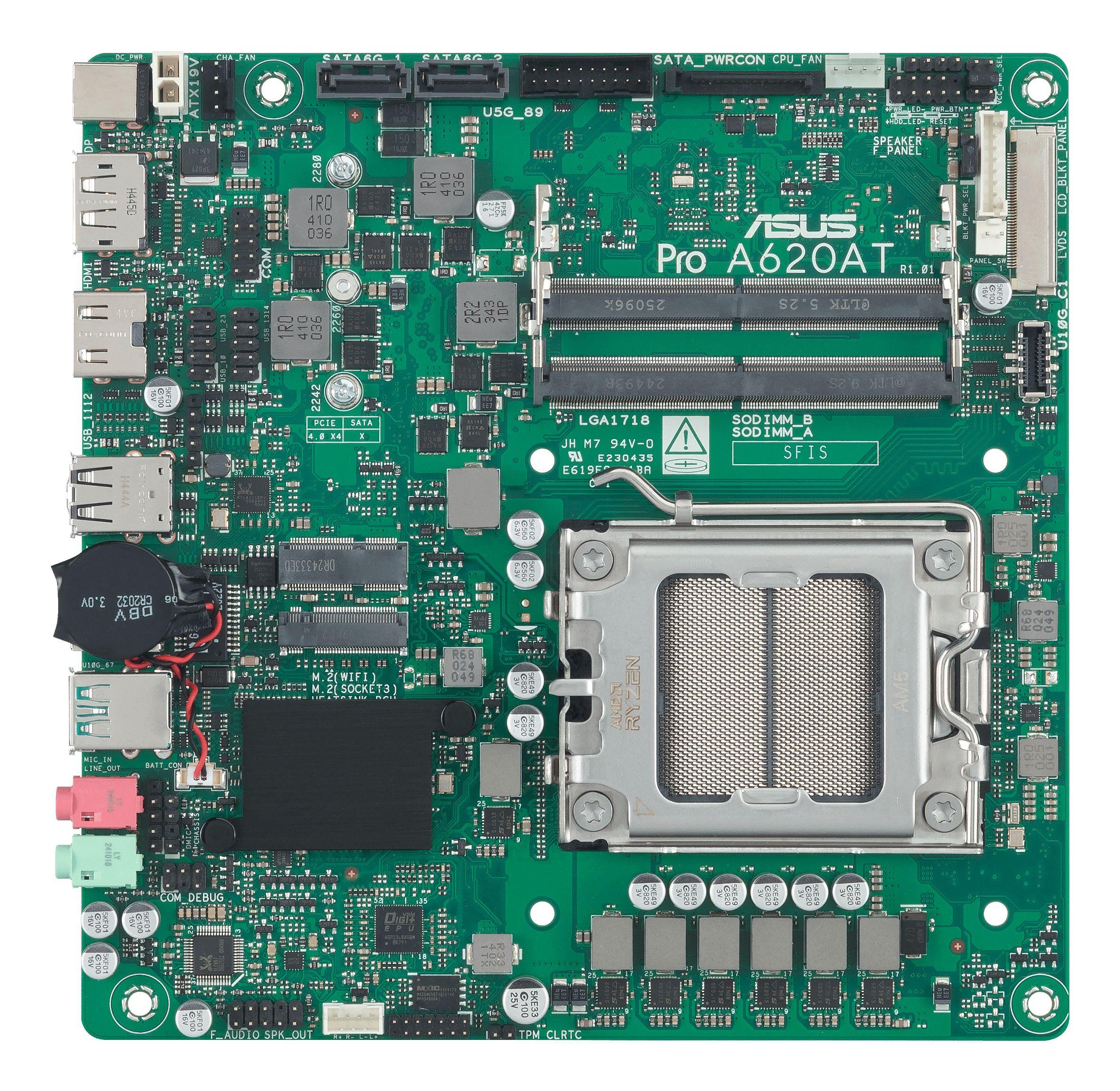 Motherboard ASUS PRO A620AT-CSM (AM5 - Thin Mini-ITX - Duplo canal - Verde)