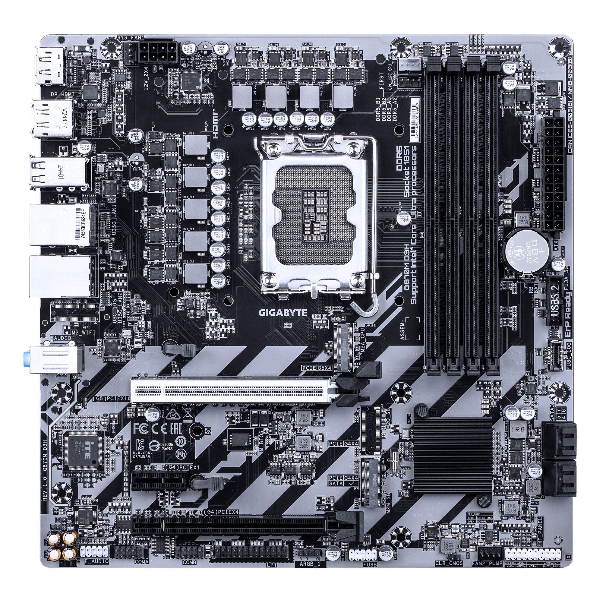 Motherboard GIGABYTE Q870M D3H (LGA 1851 - Intel Core Ultra Série 2 - Micro ATX - Castanho escuro), miniatura 2