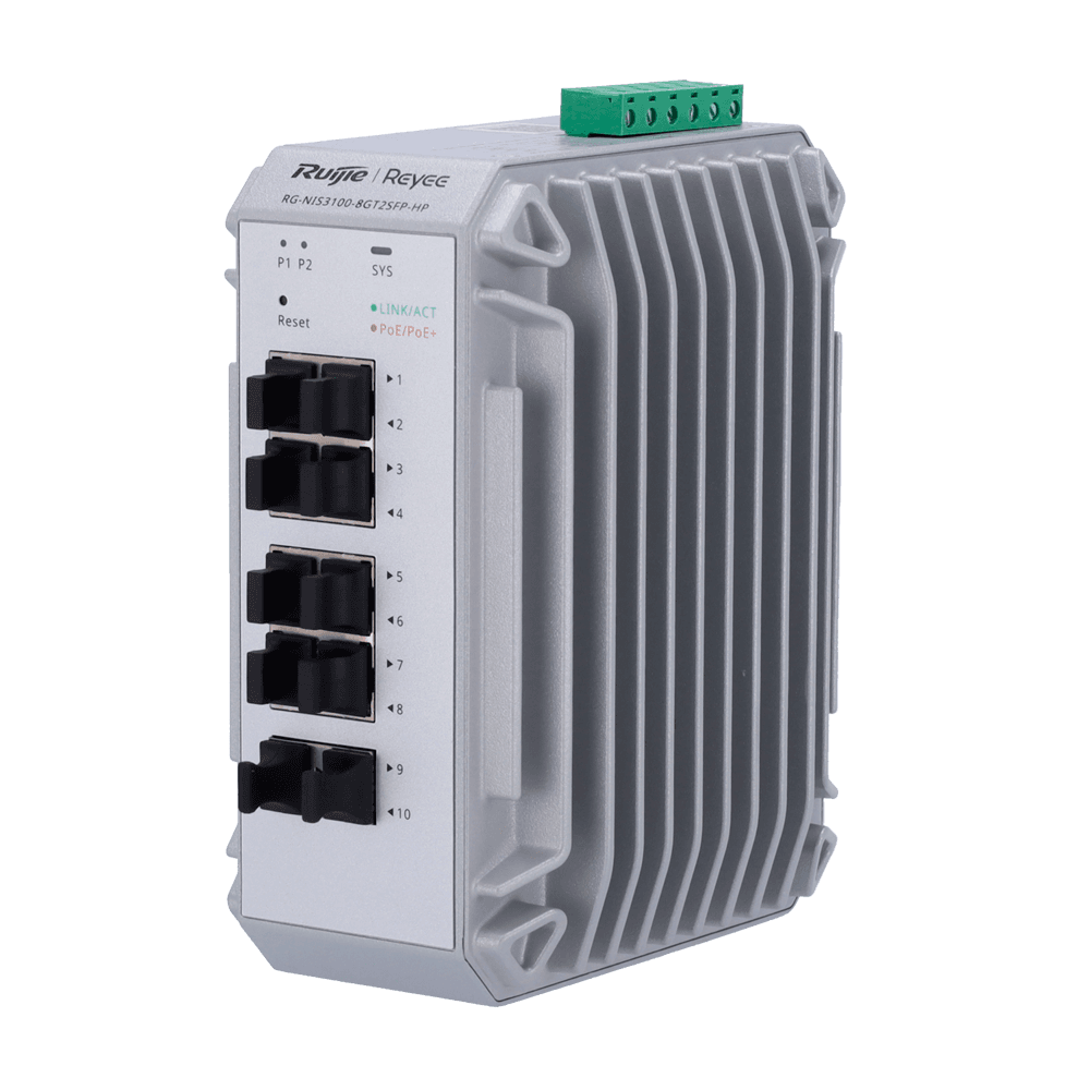 Switch Industrial Gerido REYEE RG-NIS3100-8GT2SFP-HP (10/100/1000 Mbit/s - 4,1 MB - 20 Gbit/s - Cinzento)